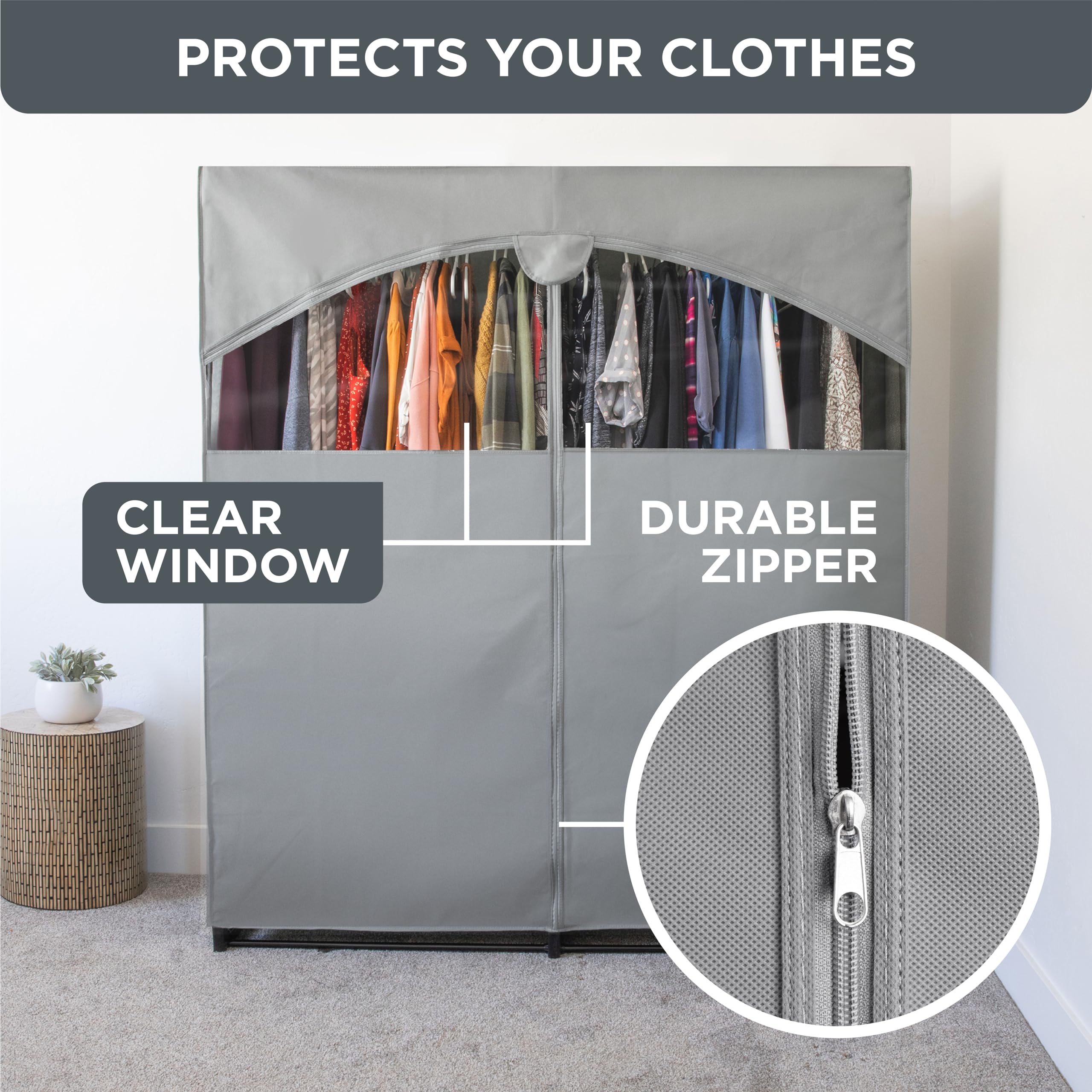 Portable Wardrobe Closet, Heavy Duty Hanging Rod with 50 Lb. Weight Capacity, Super Easy Assembly, No Tools Required