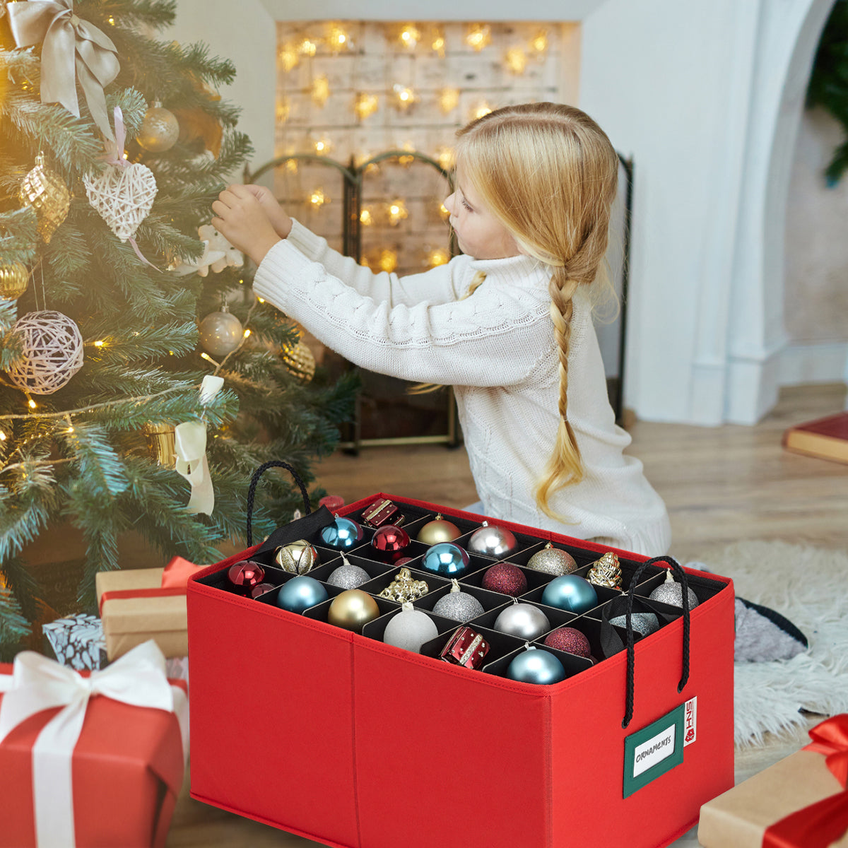 Christmas Ornament Storage Container Box – Heavy Duty, Premium Quality Non-Woven Storage Bins.