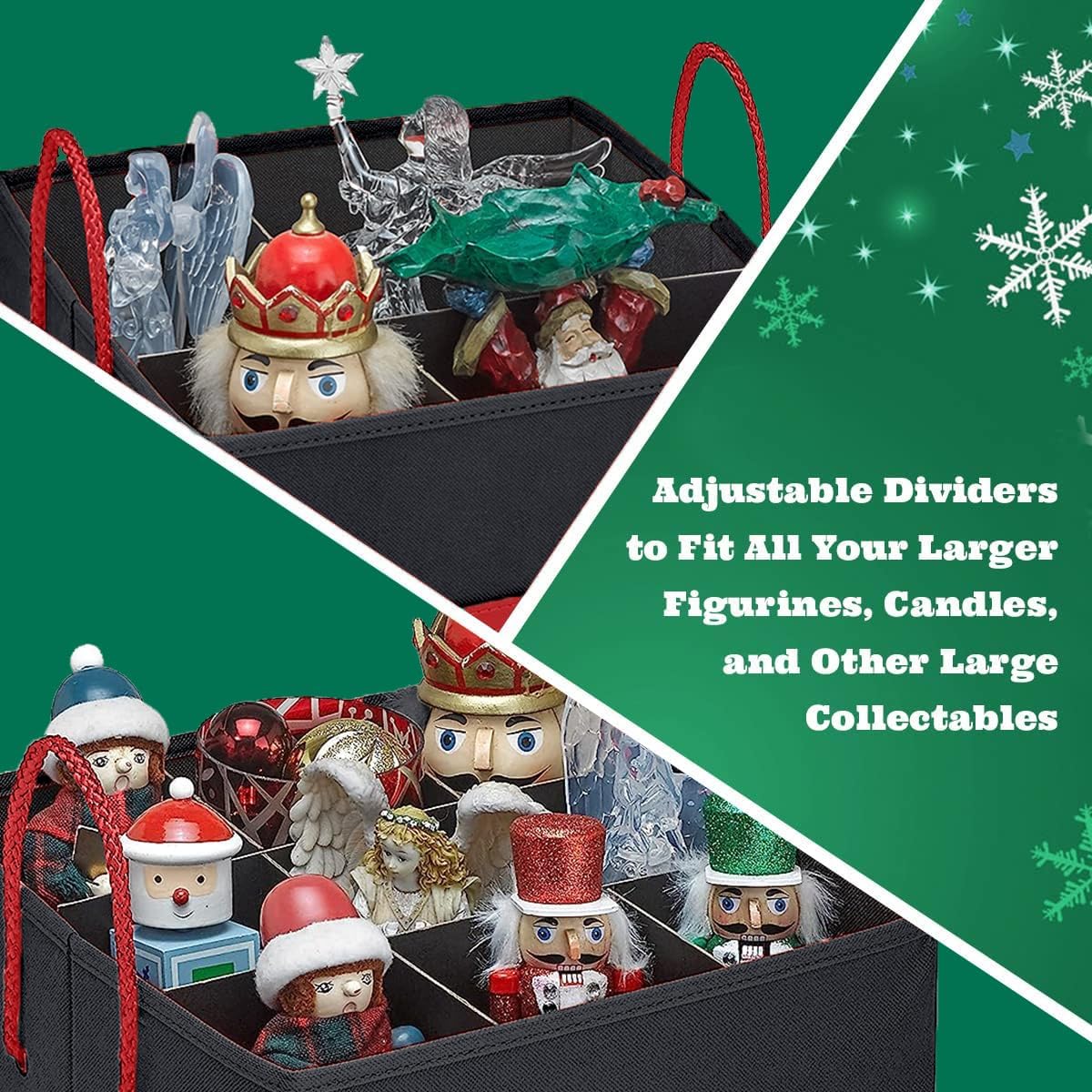 Christmas Nutcracker and Figurine Collectible Storage Box - Stores Up to 9 - 16-inch Tall Nutcrackers, Ornaments, and More - With Adjustable Dividers