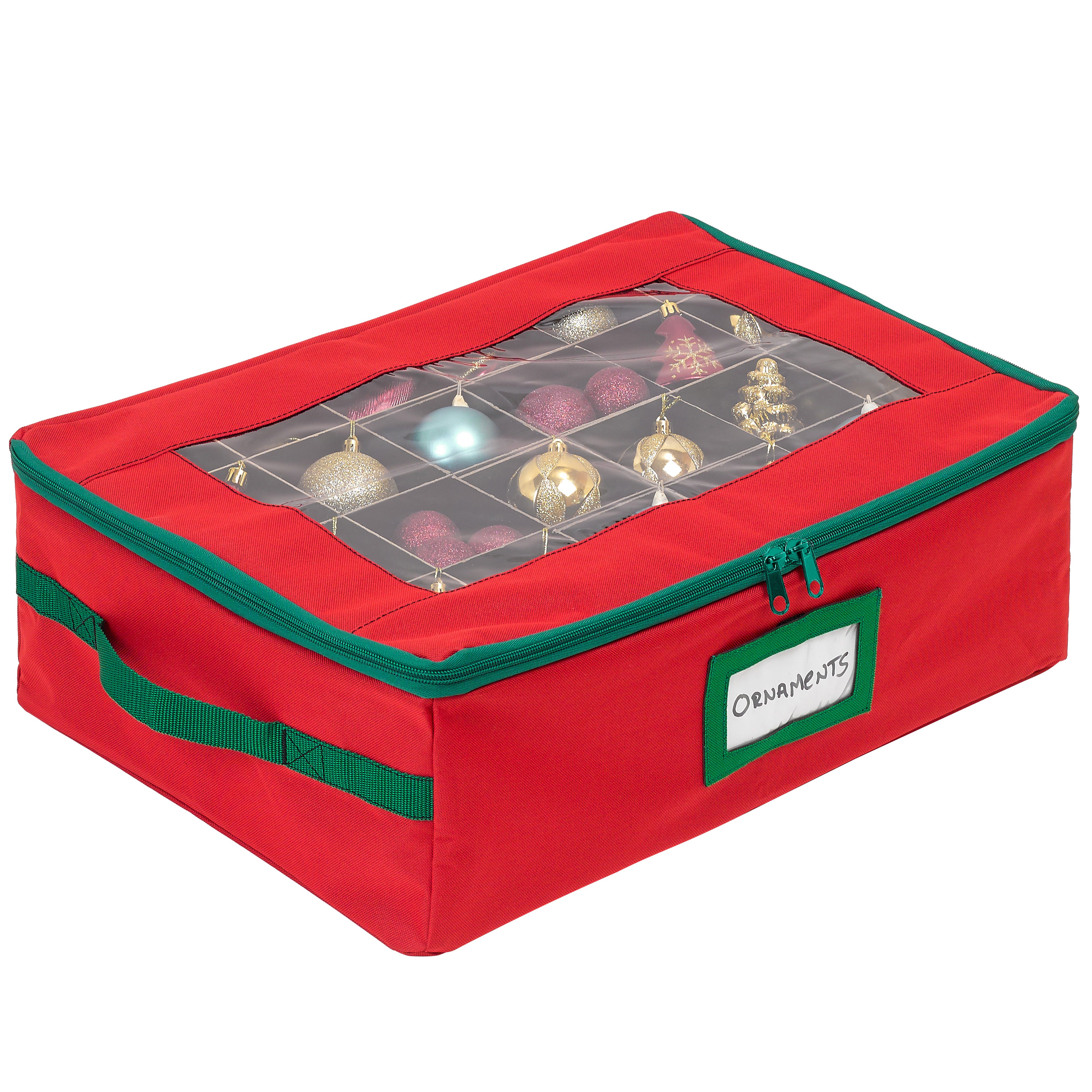 Underbed Christmas Ornament Storage Container - Holds up to 48-3" Ornaments – Two Individual Removable Trays w/ Adjustable Dividers to Fit Many Sizes Ornaments Heavy-Duty 600D Ornaments Storage Box