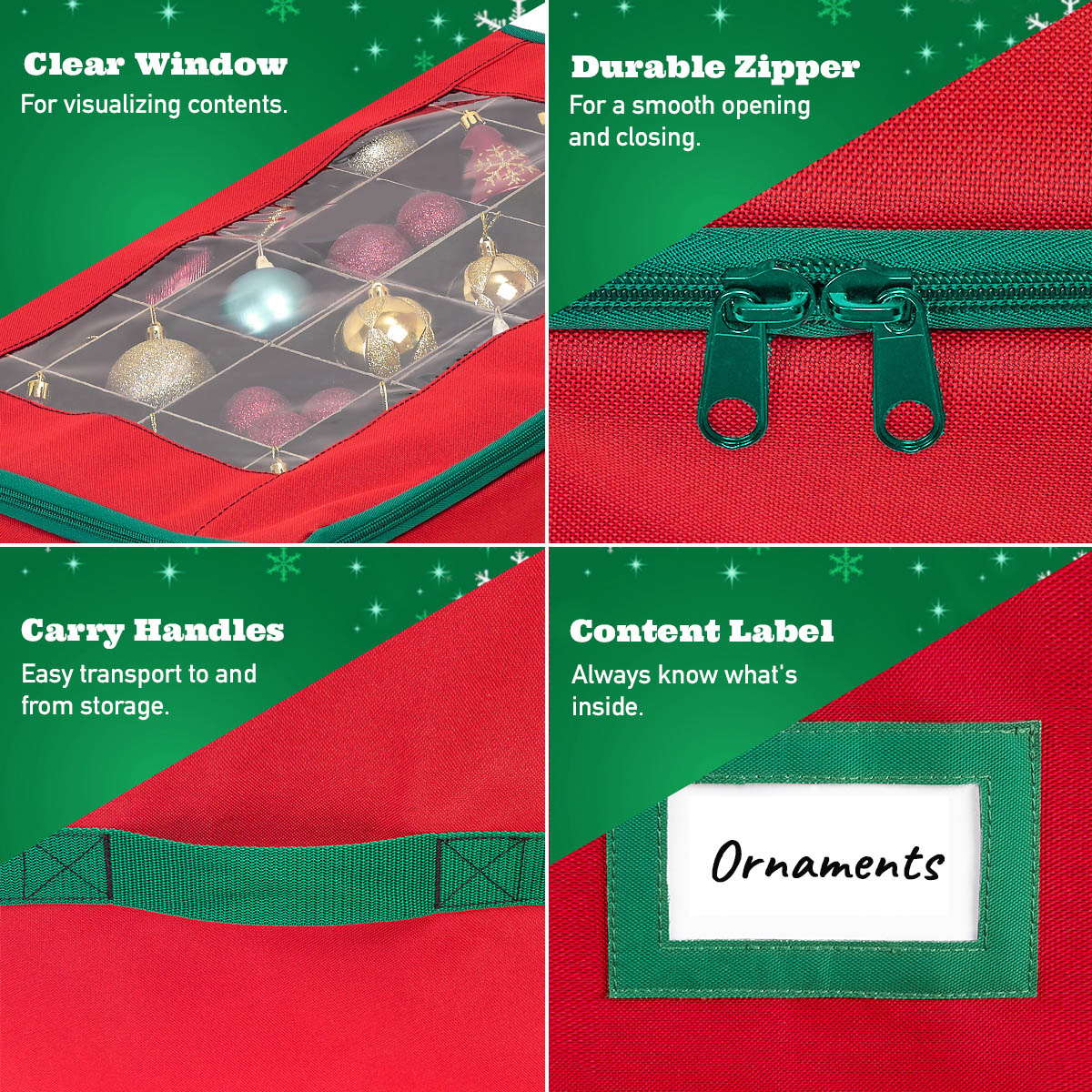 Underbed Christmas Ornament Storage Container - Holds up to 48-3" Ornaments – Two Individual Removable Trays w/ Adjustable Dividers to Fit Many Sizes Ornaments Heavy-Duty 600D Ornaments Storage Box