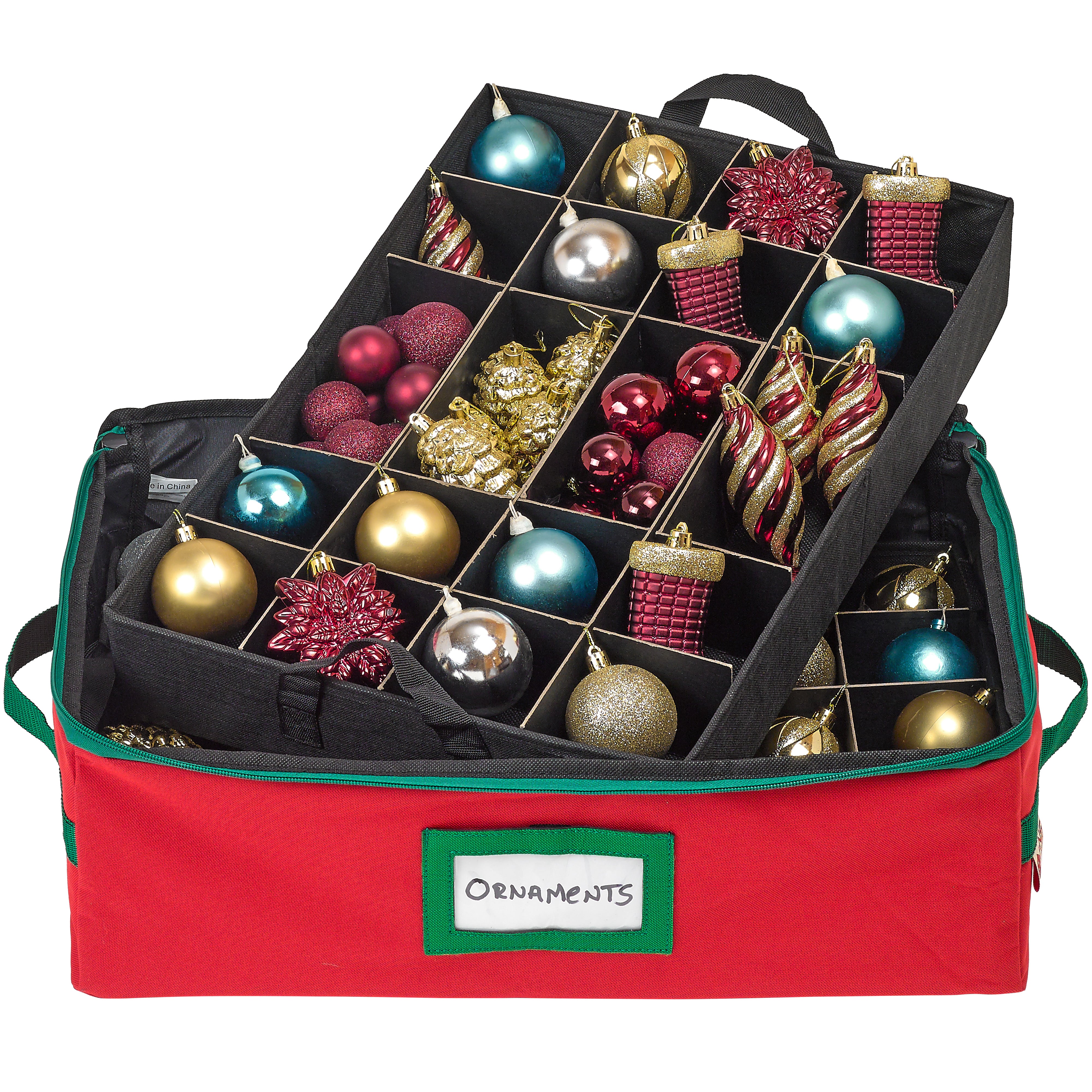 Underbed Christmas Ornament Storage Container - Holds up to 48-3" Ornaments – Two Individual Removable Trays w/ Adjustable Dividers to Fit Many Sizes Ornaments Heavy-Duty 600D Ornaments Storage Box