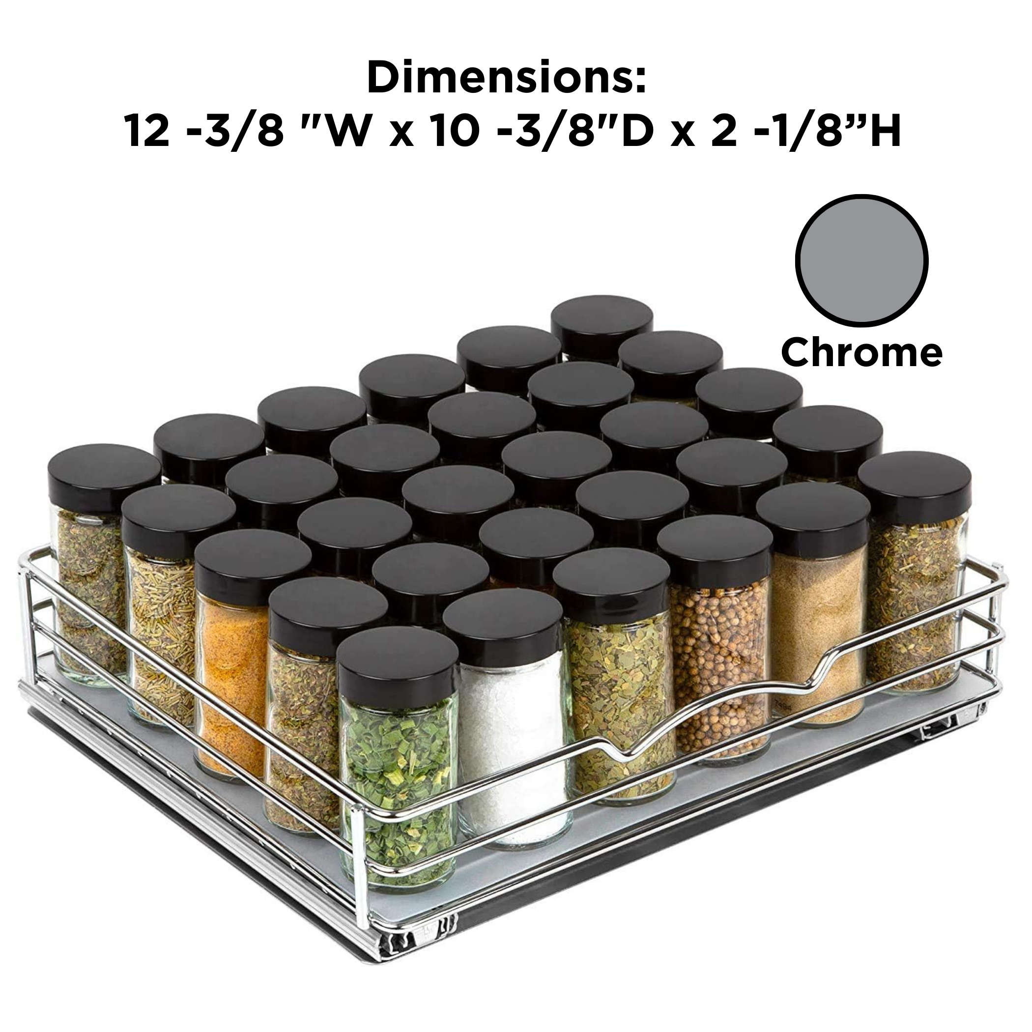 Spice Rack Organizer for Cabinet, Heavy Duty - Pull Out Spice Rack 5 Year Warranty, Chrome Finish