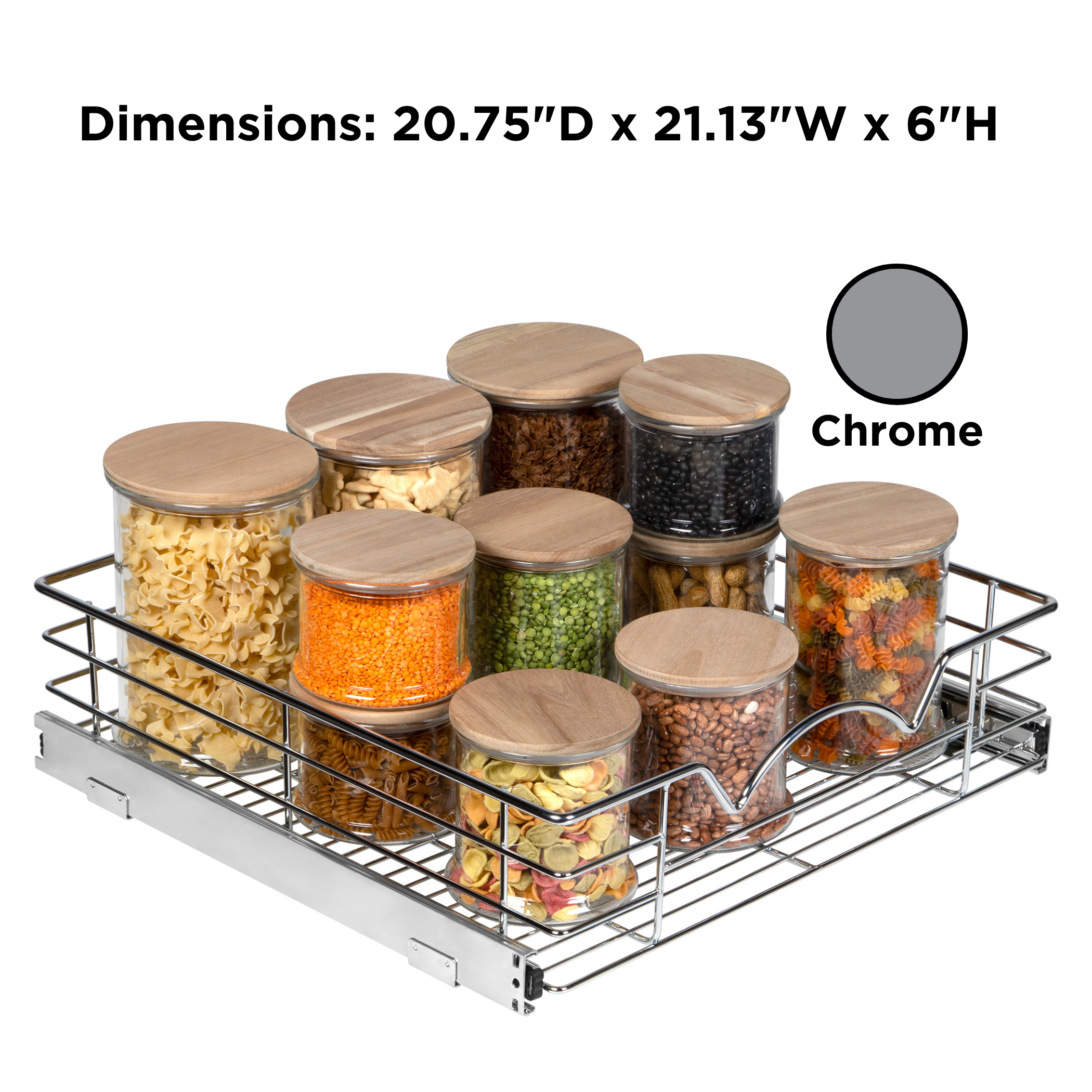 Pull Out Cabinet Organizer - Pantry Drawer Slide Out Caddy with Heavy Gauge Metal Wire, Anti-Rust Chrome Finish