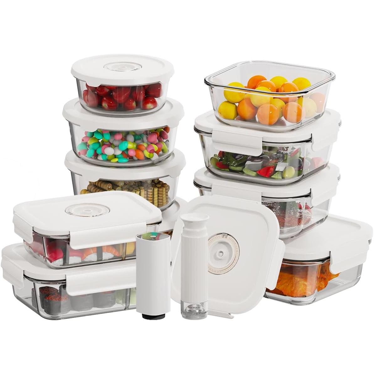 HOLDN’ STORAGE Vacuum Food Storage Containers, Set of Glass Containers ...