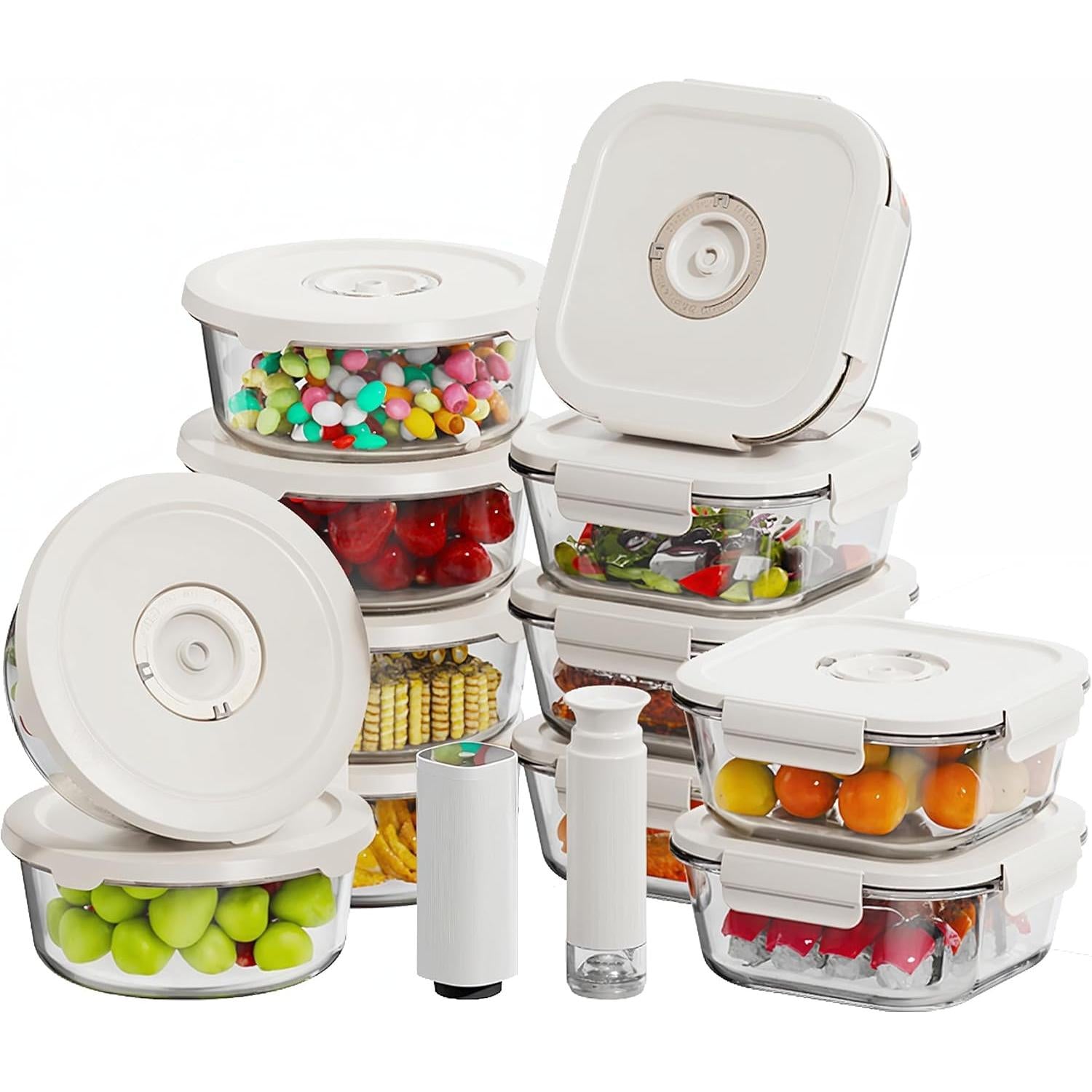 HOLDN’ STORAGE Vacuum Food Storage Containers, Set of Glass Containers ...