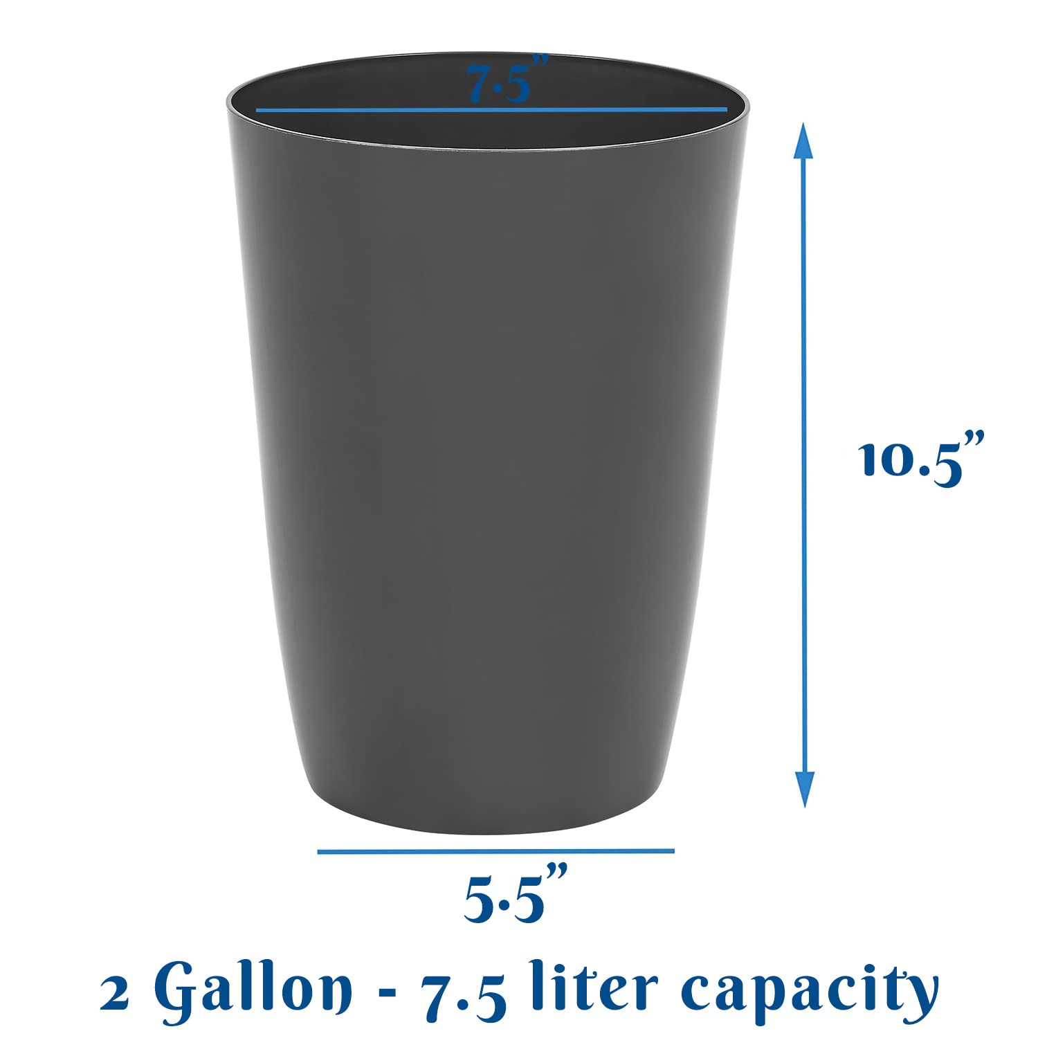 Small Trash Can – Open Top Garbage Cans for Kitchen, Office, Dorm, Bathroom, etc. –Waste Can for Compact/Tight Spaces – The Perfect Bathroom Trash Can - 2 Gallon Trash Bin – Glossy