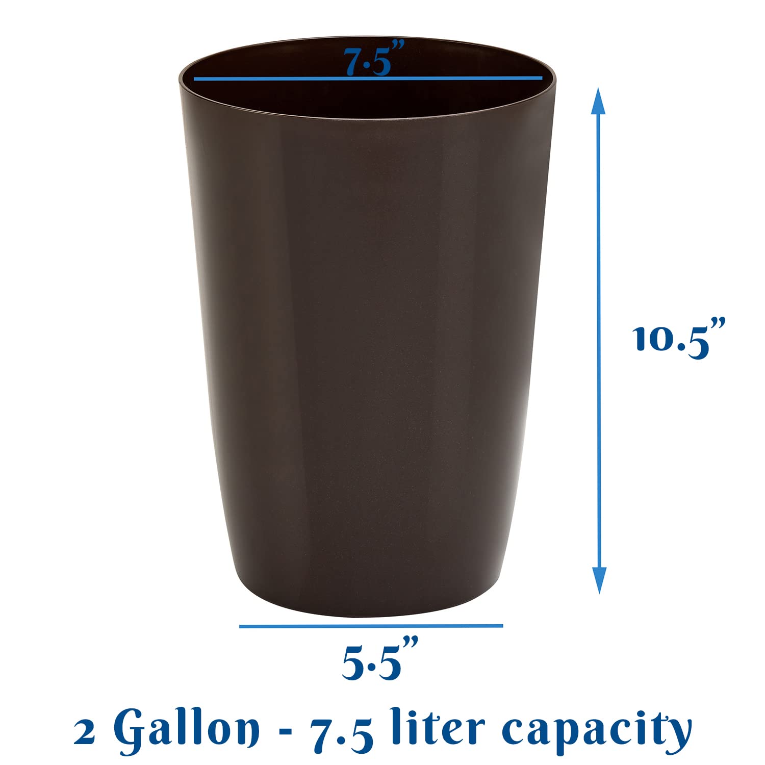 Small Trash Can – Open Top Garbage Cans for Kitchen, Office, Dorm, Bathroom, etc. –Waste Can for Compact/Tight Spaces – The Perfect Bathroom Trash Can - 2 Gallon Trash Bin – Glossy