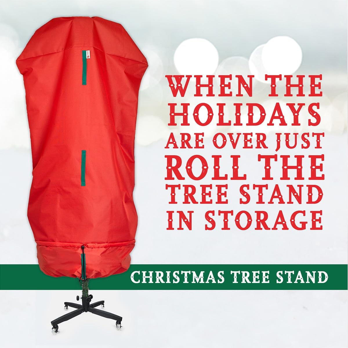 Metal Rolling Christmas Tree Stand with Heavy-Duty Caster Wheels - Holds up to 12-Foot-Tall Xmas Trees with Adjustable Base - Compatible with Most Upright Tree