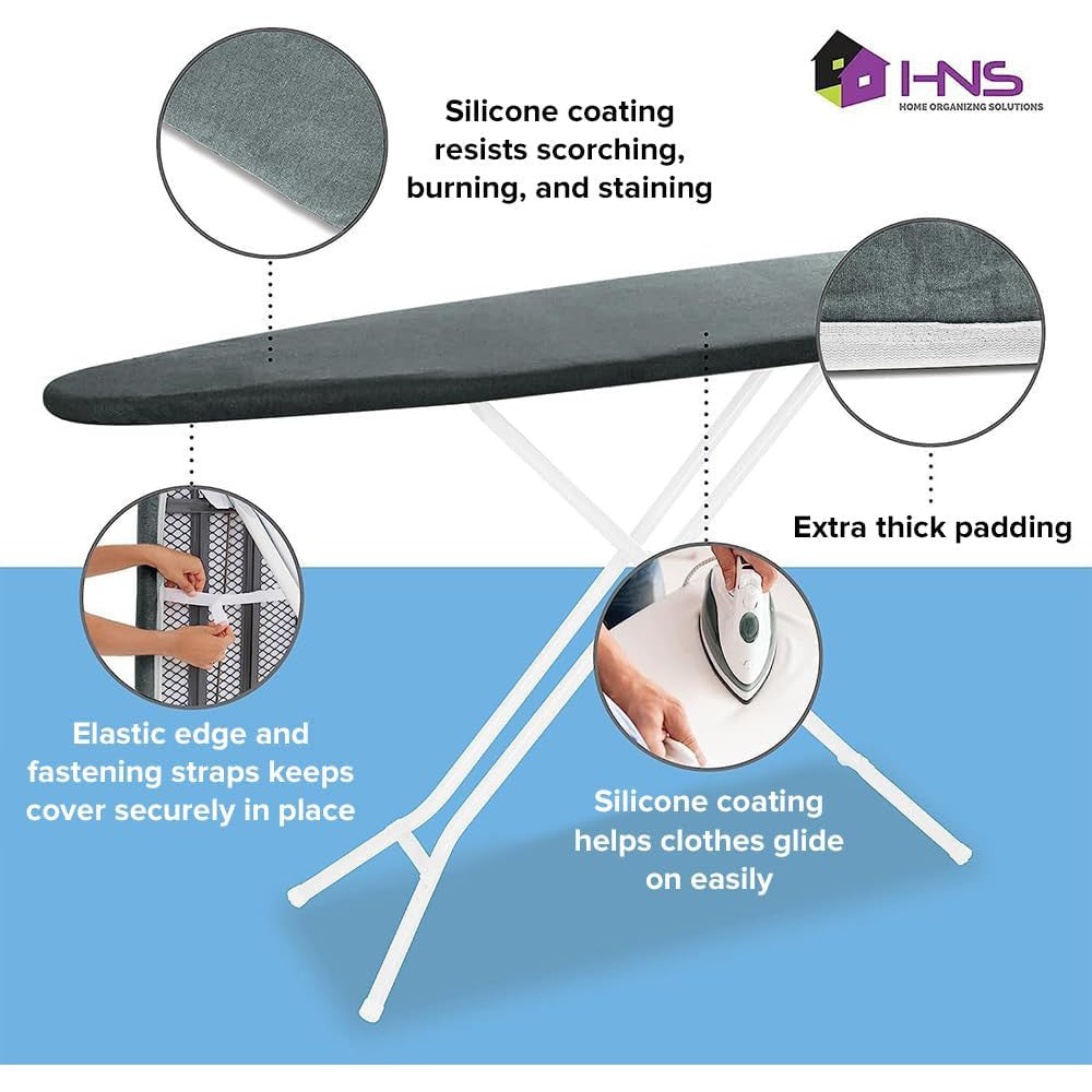 Hold N' Storage Ironing Board Cover and Pad - 15" x 54" - Iron Board Cover Large Fits All Standard Sizes - Heat Reflective Iron Pad for Table Top