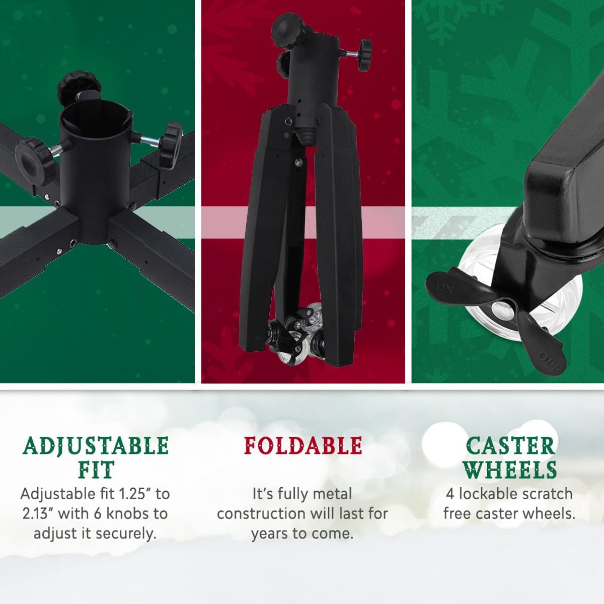 Metal Rolling Christmas Tree Stand with Heavy-Duty Caster Wheels - Holds up to 12-Foot-Tall Xmas Trees with Adjustable Base - Compatible with Most Upright Tree