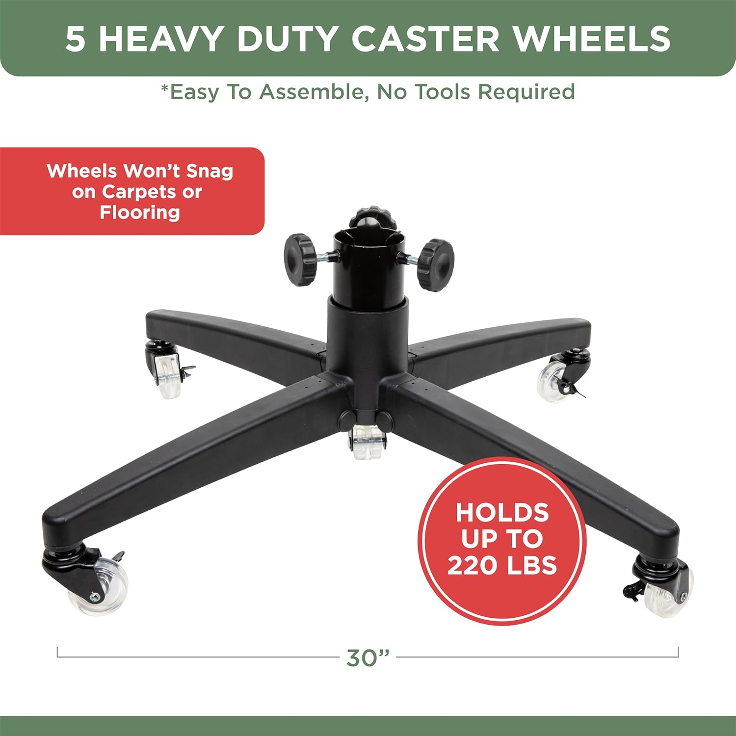 Rolling Christmas Tree Stand for up to 9 Foot Artificial Trees with Casters and Adjustable Base - Compatible with Most Upright Tree – Up to 120 lbs