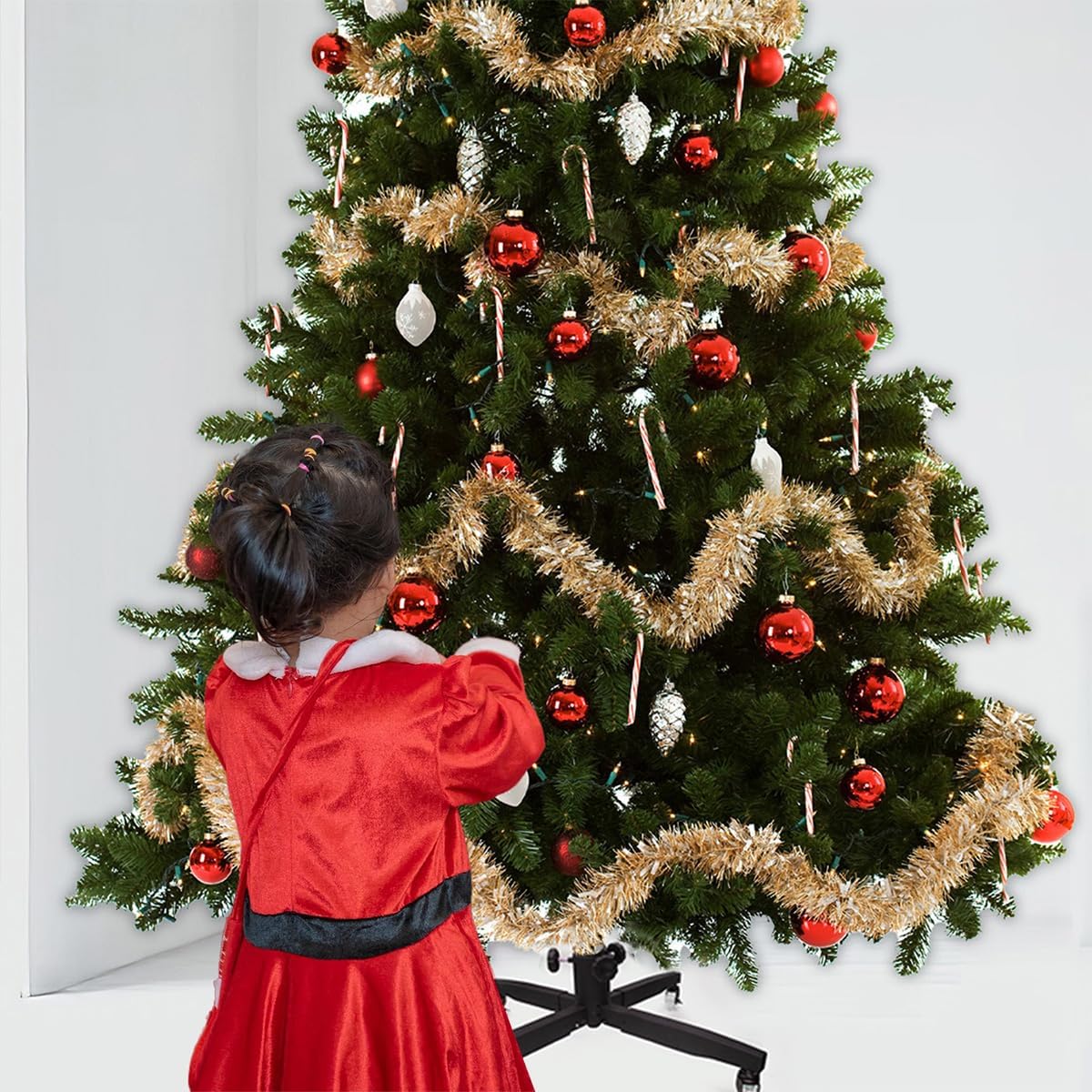 Metal Rolling Christmas Tree Stand with Heavy-Duty Caster Wheels - Holds up to 12-Foot-Tall Xmas Trees with Adjustable Base - Compatible with Most Upright Tree