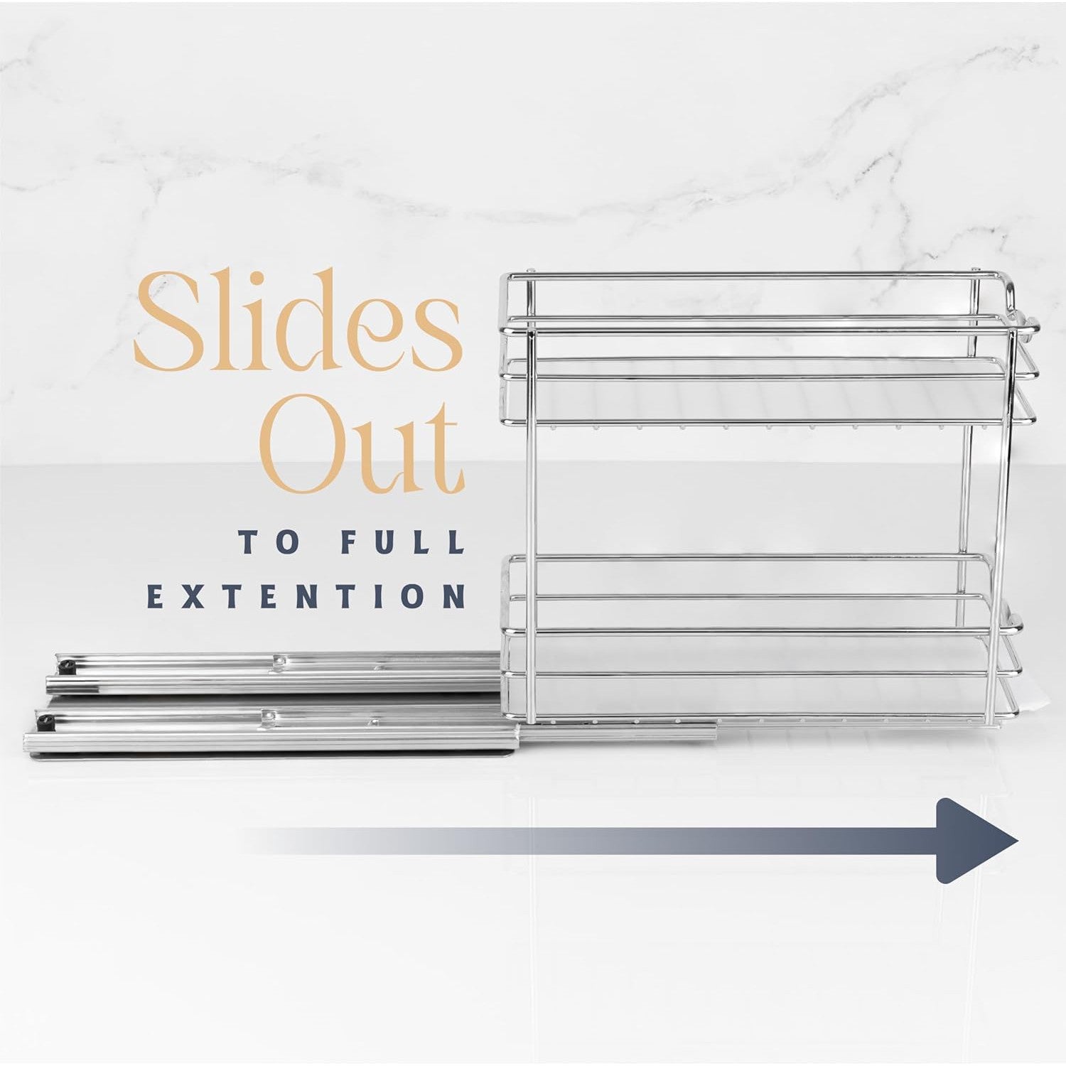 Pull Out Cabinet Organizer for Spices, Cans 2 Tier - Heavy Duty with Lifetime Limited Warranty