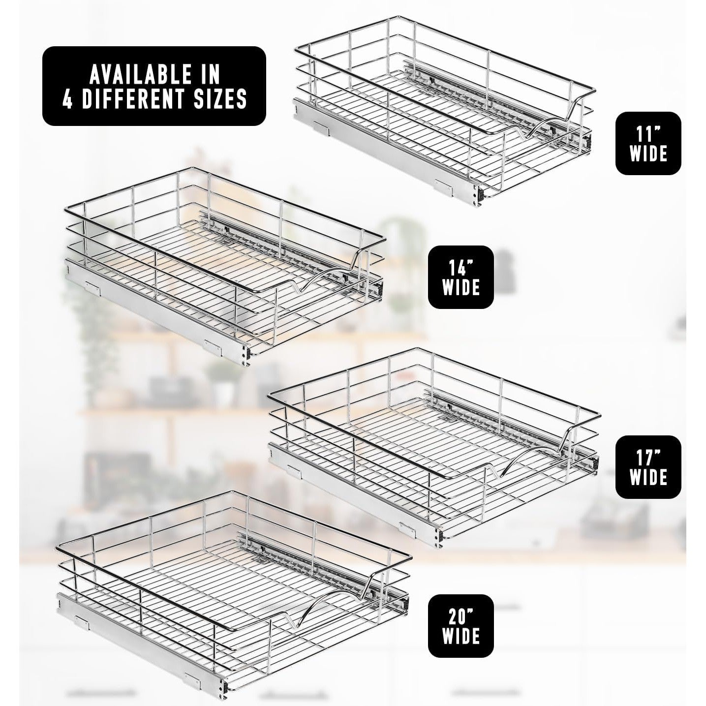Pull Out Cabinet Organizer - Pantry Drawer Slide Out Caddy with Heavy Gauge Metal Wire, Anti-Rust Chrome Finish