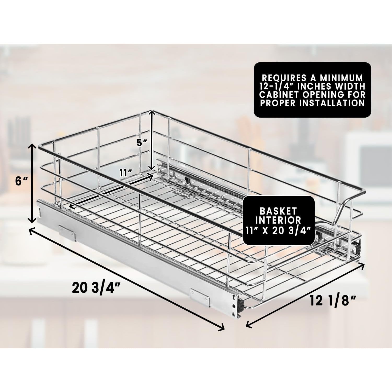 Pull Out Cabinet Organizer - Pantry Drawer Slide Out Caddy with Heavy Gauge Metal Wire, Anti-Rust Chrome Finish