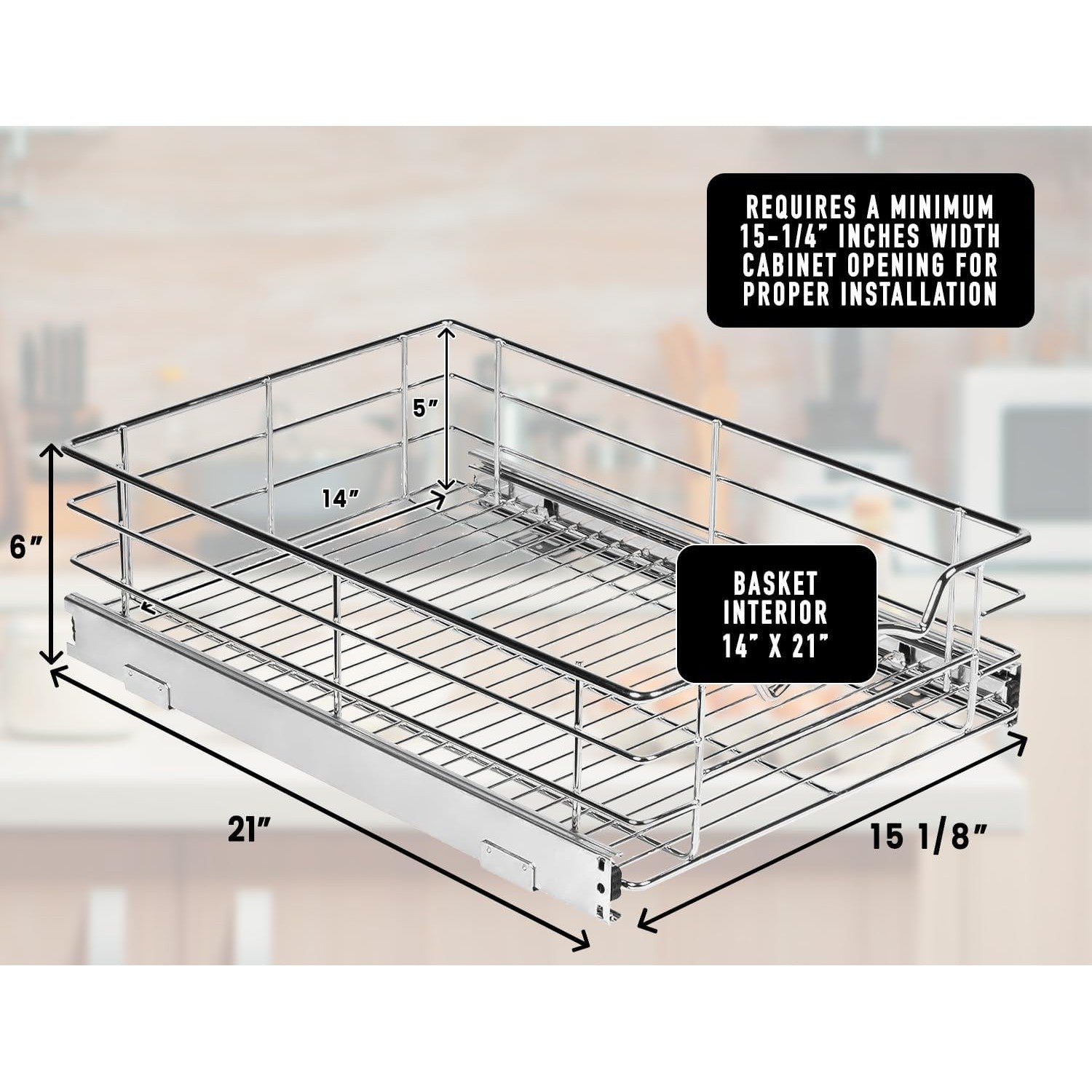 Pull Out Cabinet Organizer - Pantry Drawer Slide Out Caddy with Heavy Gauge Metal Wire, Anti-Rust Chrome Finish