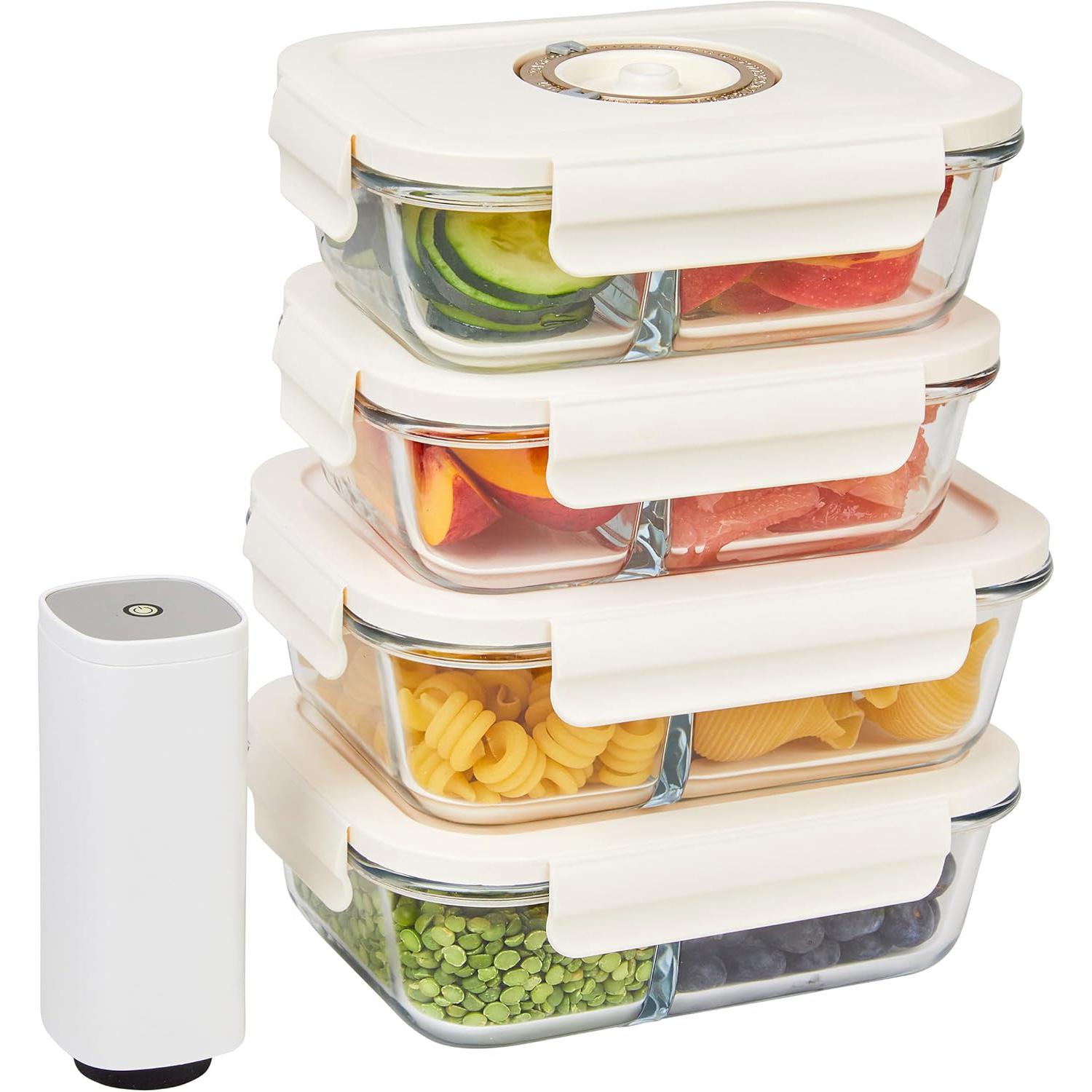 HOLDN’ STORAGE Vacuum Food Storage Containers, Set of Glass Containers plus a Vacuum Pump – Keep Food Fresh Longer, BPA-Free Glass, Leak-Proof, Ideal for Meal Prep, Marinating