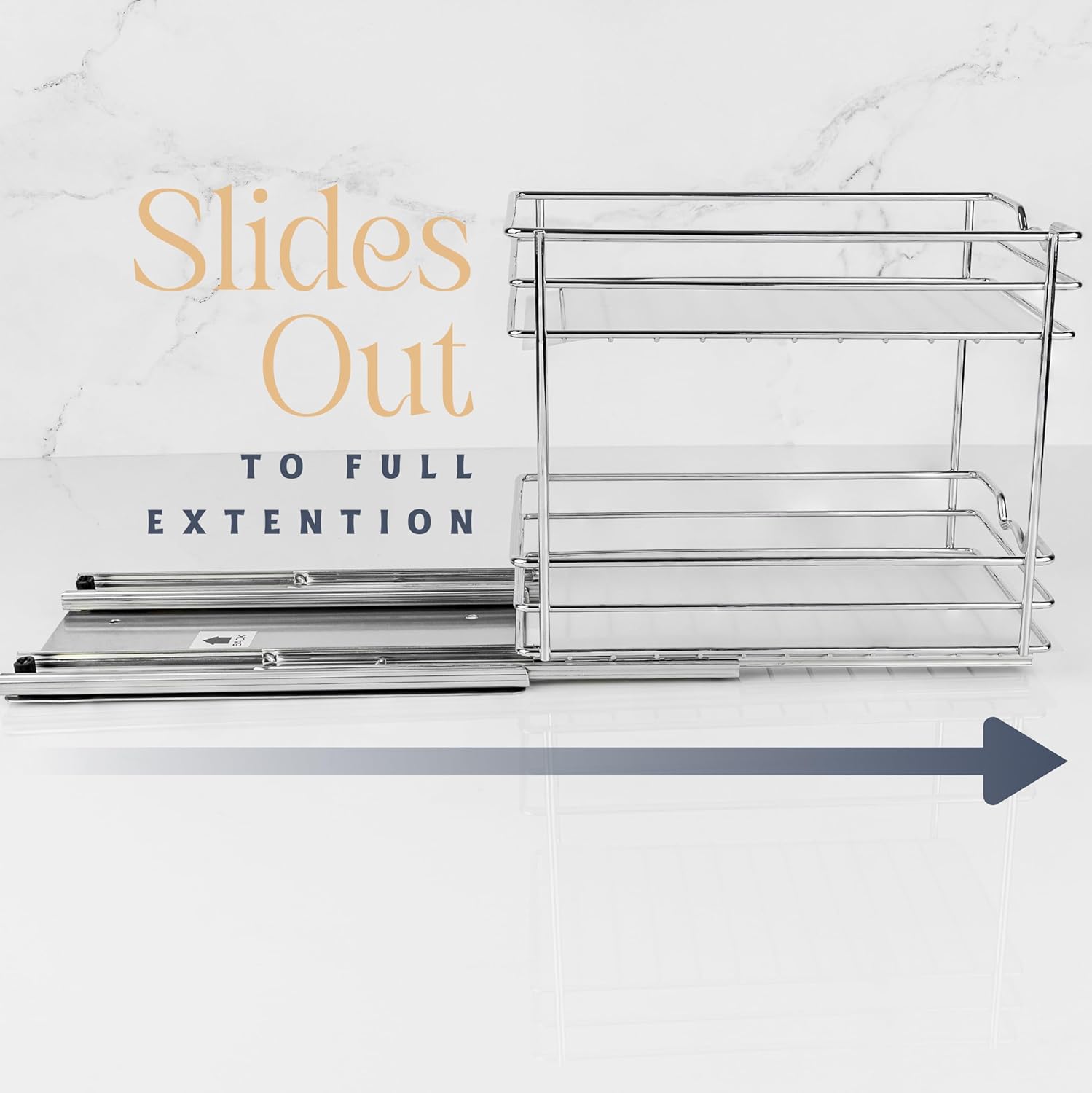 Pull Out Cabinet Organizer for Spices, Cans 2 Tier - Heavy Duty with Lifetime Limited Warranty