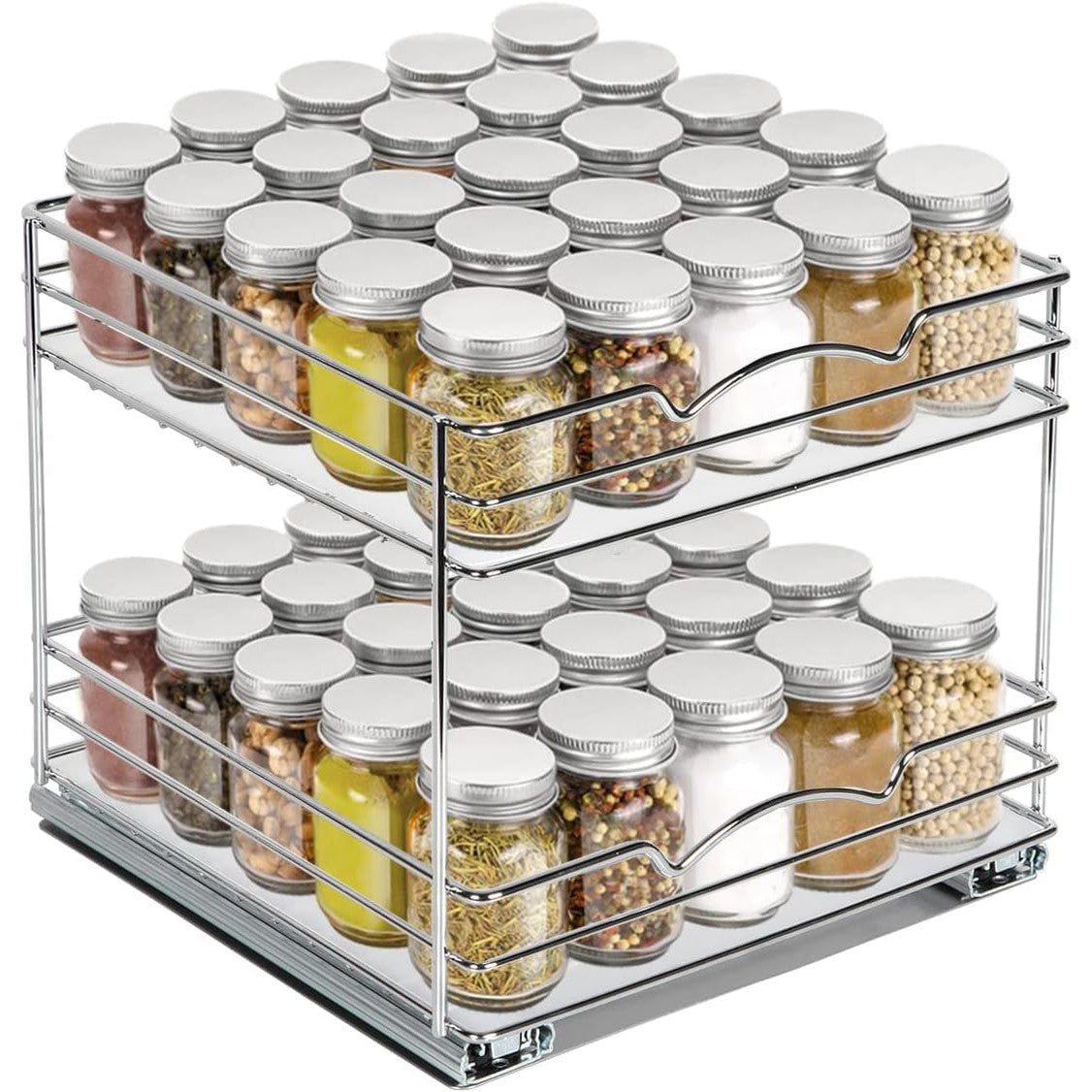 Pull Out Cabinet Organizer for Spices, Cans 2 Tier - Heavy Duty with Lifetime Limited Warranty