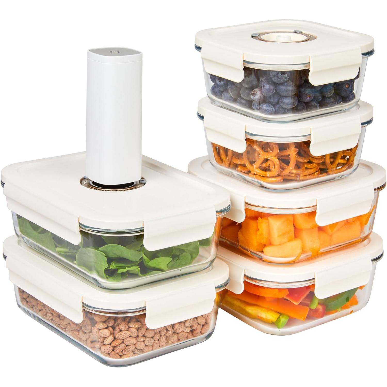 HOLDN’ STORAGE Vacuum Food Storage Containers, Set of Glass Containers plus a Vacuum Pump – Keep Food Fresh Longer, BPA-Free Glass, Leak-Proof, Ideal for Meal Prep, Marinating
