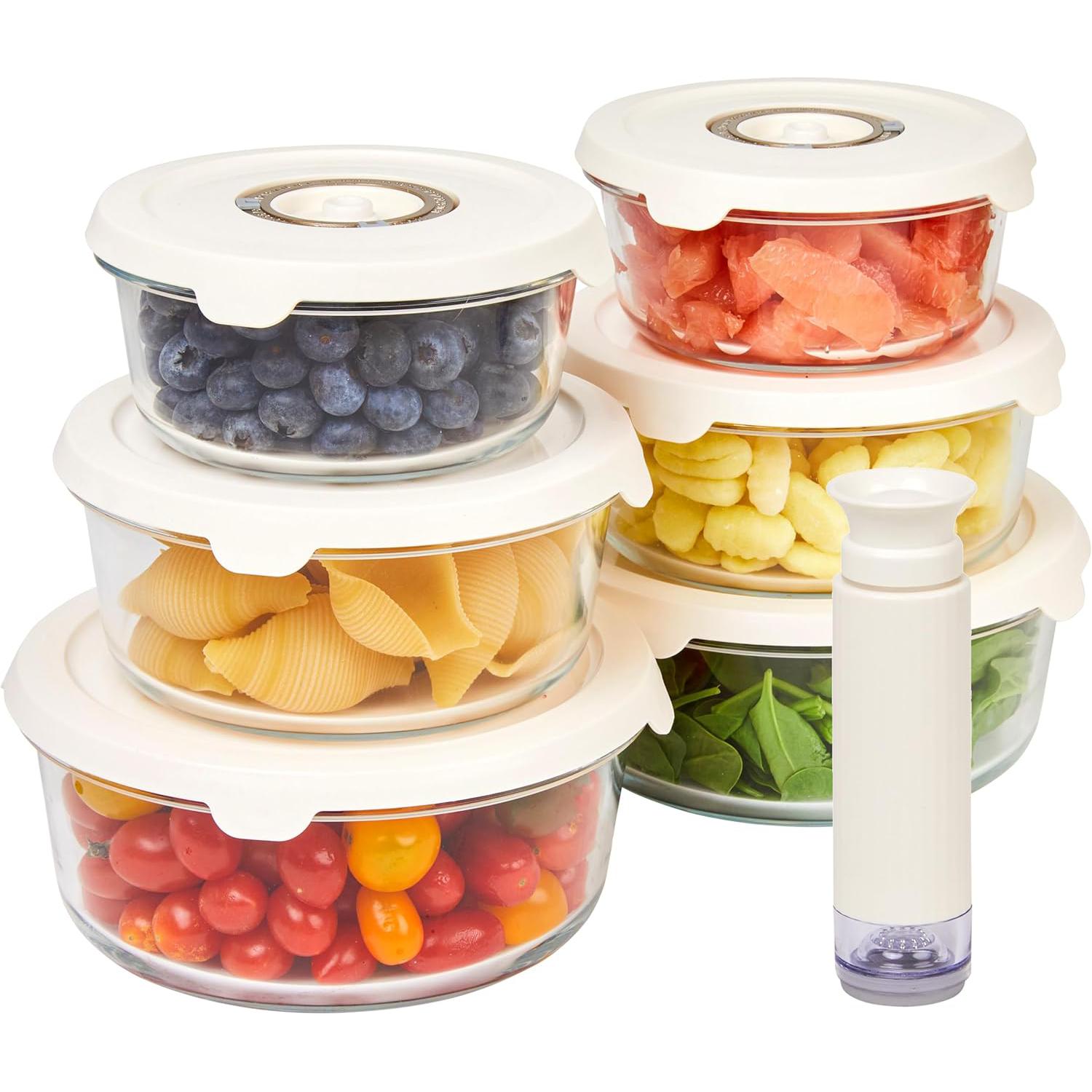 HOLDN’ STORAGE Vacuum Food Storage Containers, Set of Glass Containers plus a Vacuum Pump – Keep Food Fresh Longer, BPA-Free Glass, Leak-Proof, Ideal for Meal Prep, Marinating