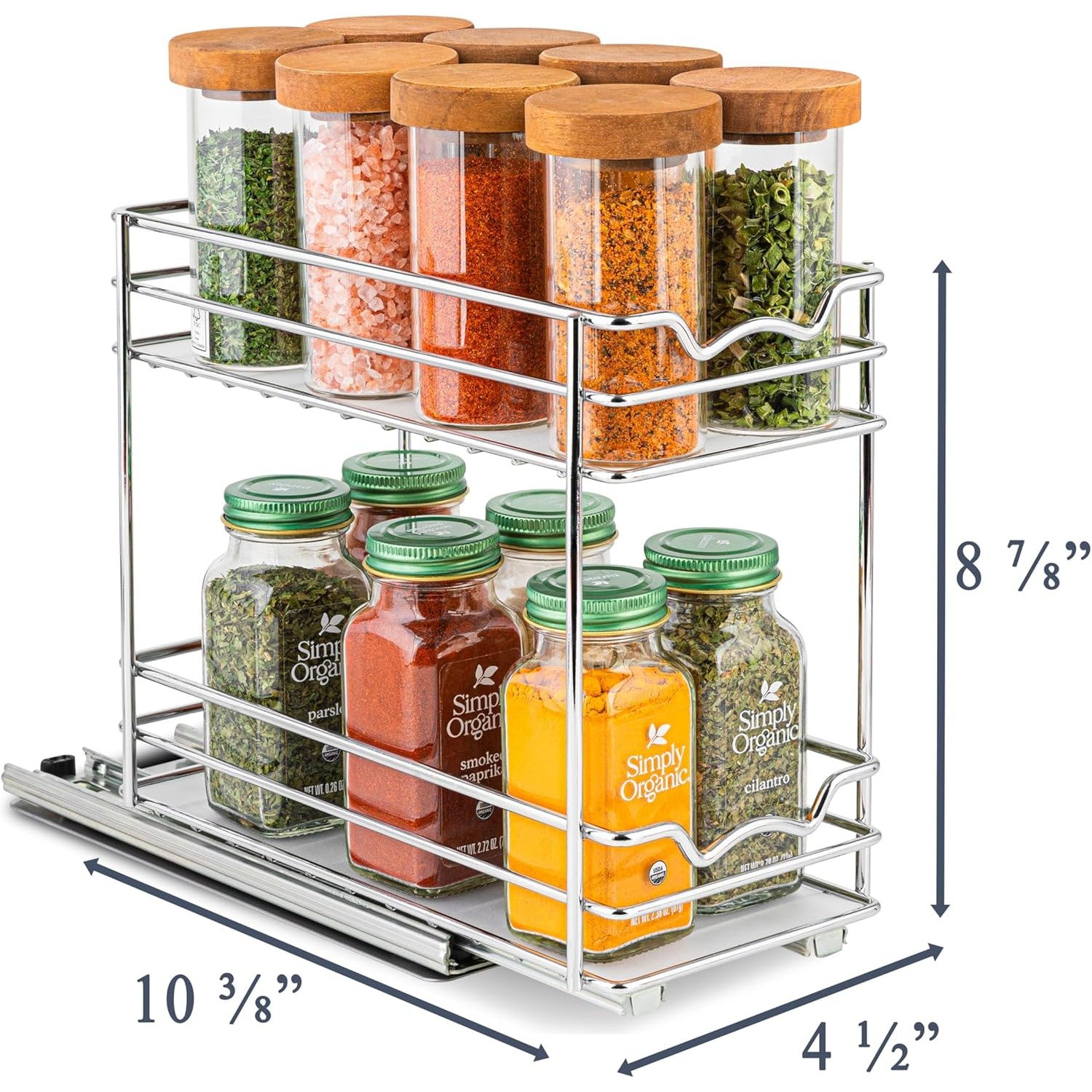 Pull Out Cabinet Organizer for Spices, Cans 2 Tier - Heavy Duty with Lifetime Limited Warranty