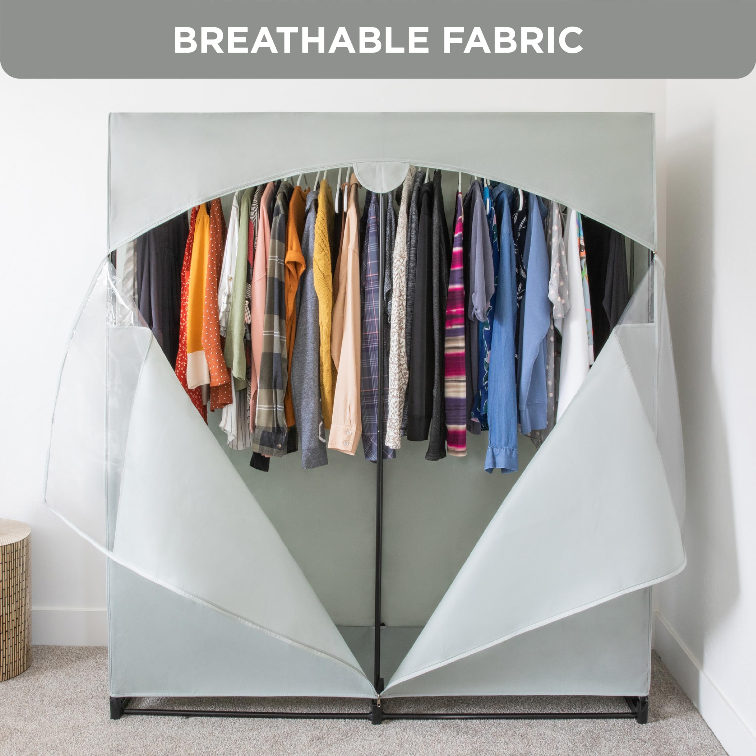 Portable Wardrobe Closet, Heavy Duty Hanging Rod with 50 Lb. Weight Capacity, Super Easy Assembly, No Tools Required