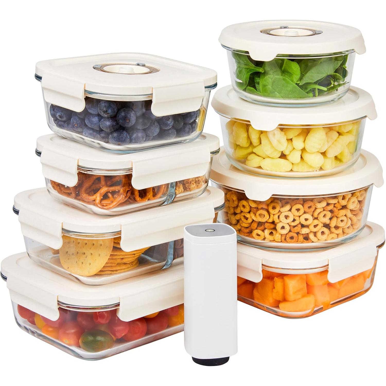 HOLDN’ STORAGE Vacuum Food Storage Containers, Set of Glass Containers plus a Vacuum Pump – Keep Food Fresh Longer, BPA-Free Glass, Leak-Proof, Ideal for Meal Prep, Marinating