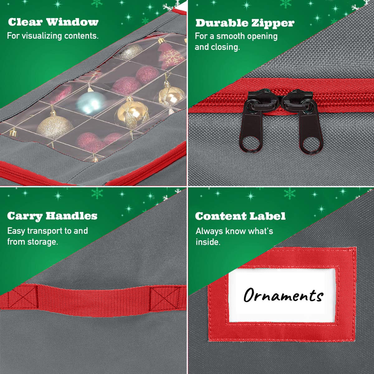 Underbed Christmas Ornament Storage Container - Holds up to 48-3" Ornaments – Two Individual Removable Trays w/ Adjustable Dividers to Fit Many Sizes Ornaments Heavy-Duty 600D Ornaments Storage Box