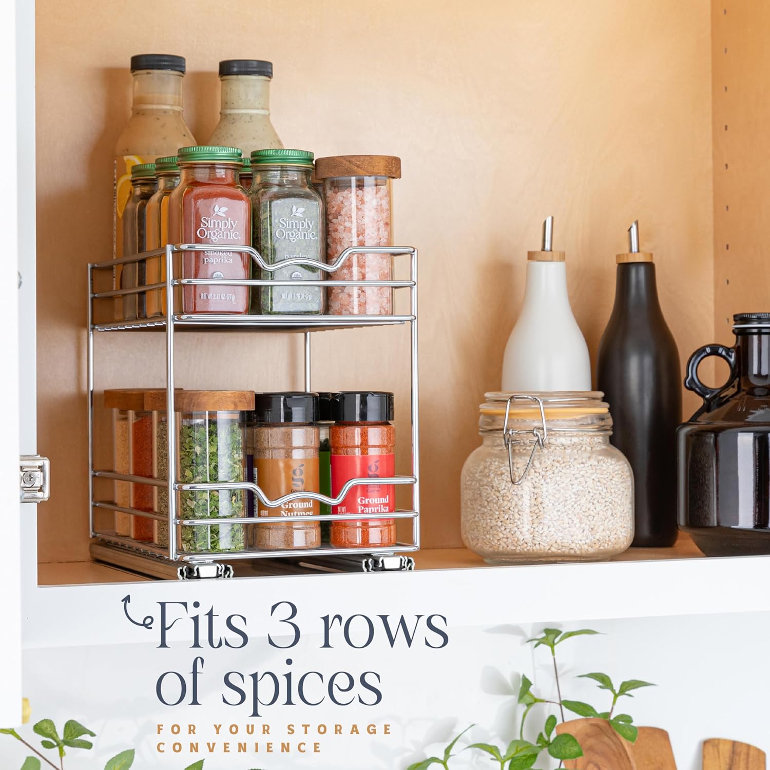 Pull Out Cabinet Organizer for Spices, Cans 2 Tier - Heavy Duty with Lifetime Limited Warranty