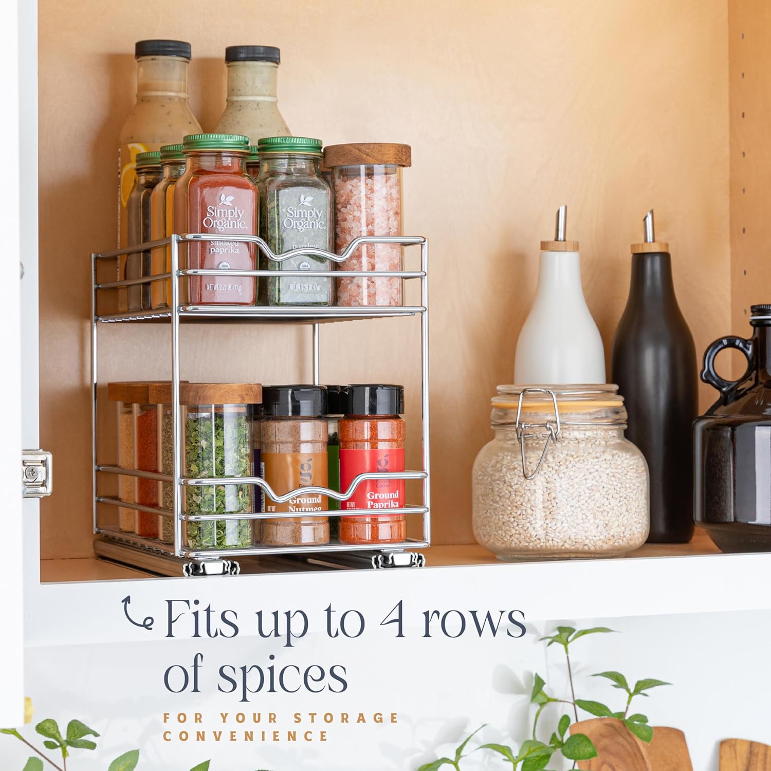 Pull Out Cabinet Organizer for Spices, Cans 2 Tier - Heavy Duty with Lifetime Limited Warranty
