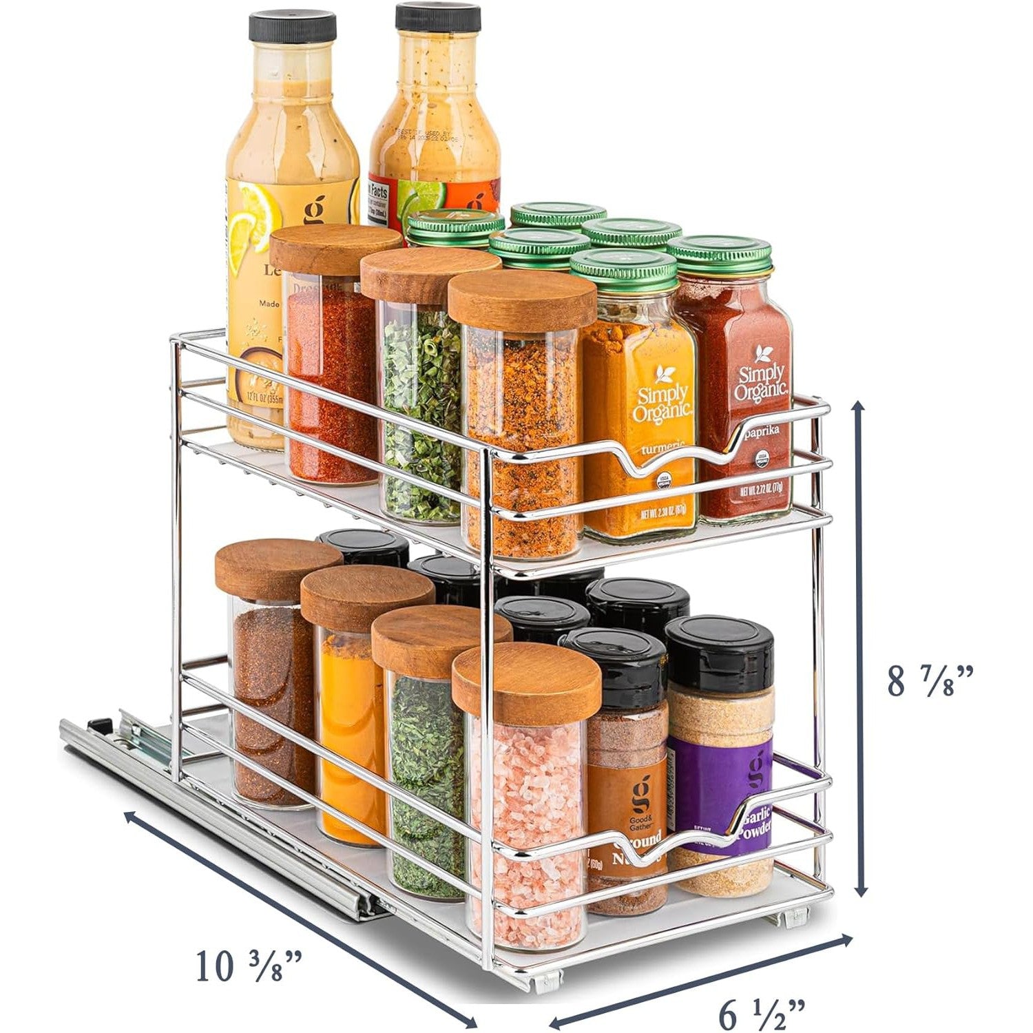 Pull Out Cabinet Organizer for Spices, Cans 2 Tier - Heavy Duty with Lifetime Limited Warranty