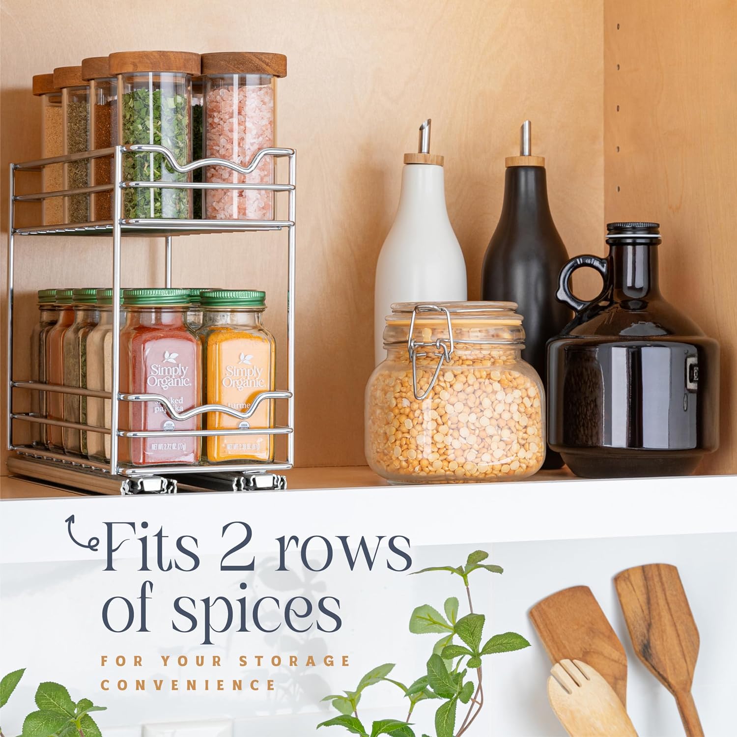 Pull Out Cabinet Organizer for Spices, Cans 2 Tier - Heavy Duty with Lifetime Limited Warranty