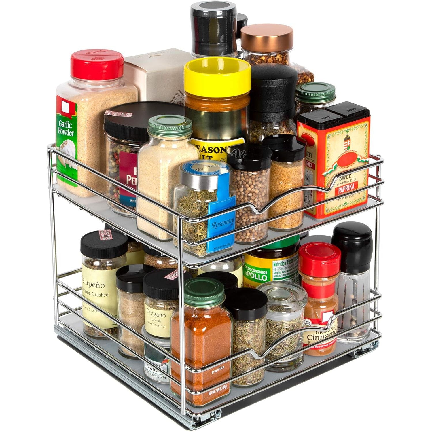 Pull Out Cabinet Organizer for Spices, Cans 2 Tier - Heavy Duty with Lifetime Limited Warranty