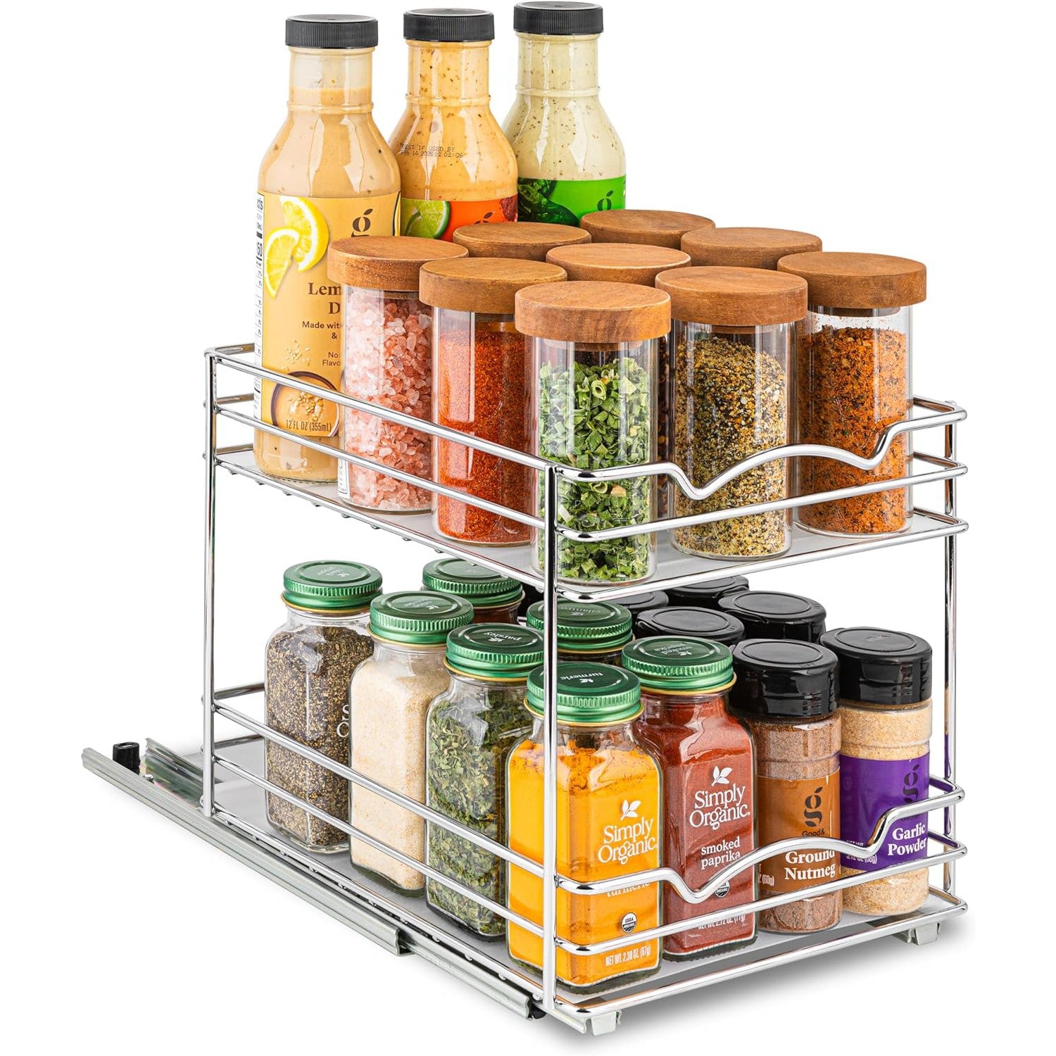 Pull Out Cabinet Organizer for Spices, Cans 2 Tier - Heavy Duty with Lifetime Limited Warranty