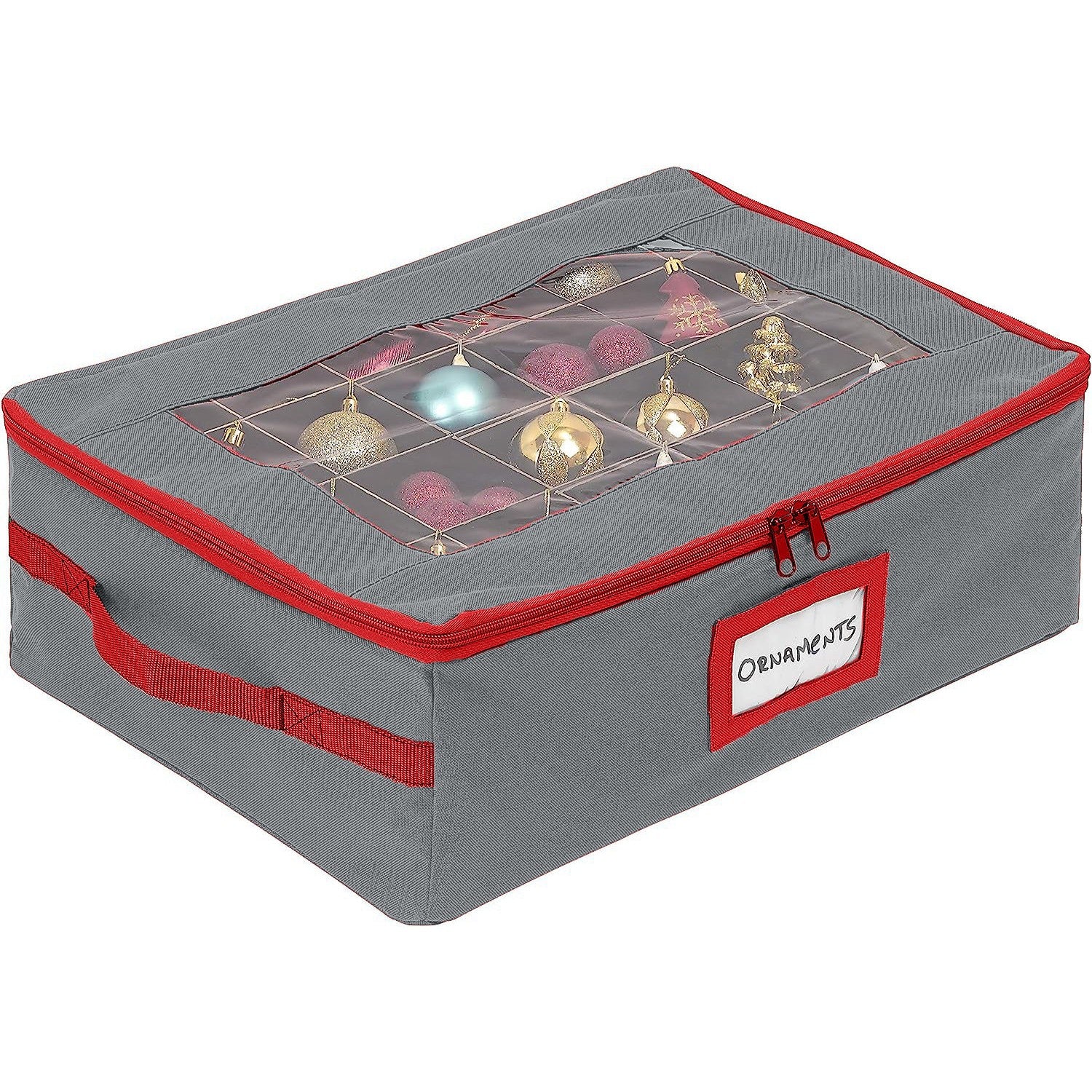 Underbed Christmas Ornament Storage Container - Holds up to 48-3" Ornaments – Two Individual Removable Trays w/ Adjustable Dividers to Fit Many Sizes Ornaments Heavy-Duty 600D Ornaments Storage Box