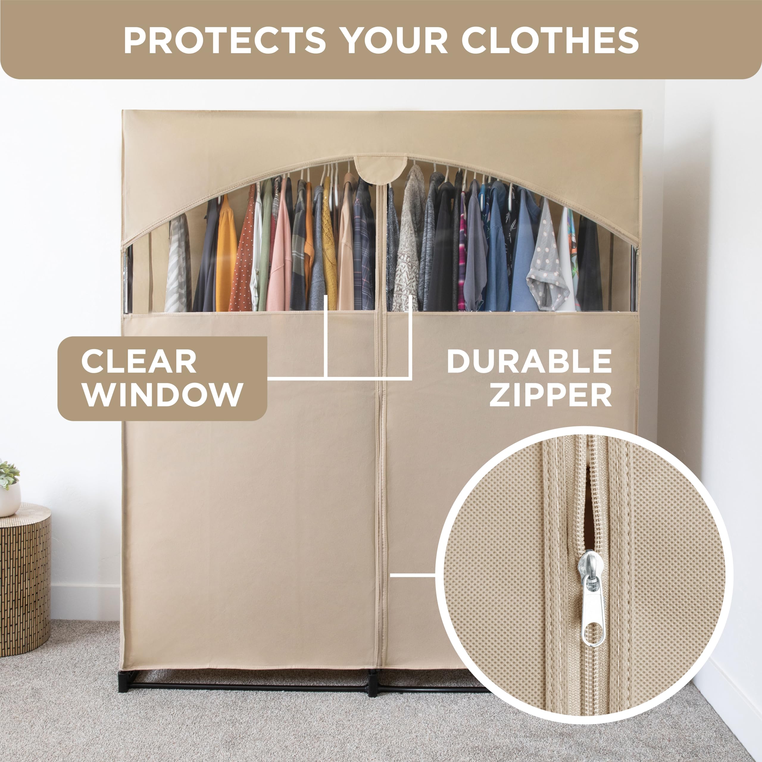 Portable Wardrobe Closet, Heavy Duty Hanging Rod with 50 Lb. Weight Capacity, Super Easy Assembly, No Tools Required