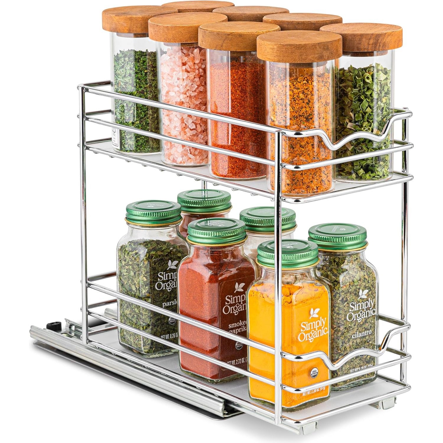 Pull Out Cabinet Organizer for Spices, Cans 2 Tier - Heavy Duty with Lifetime Limited Warranty