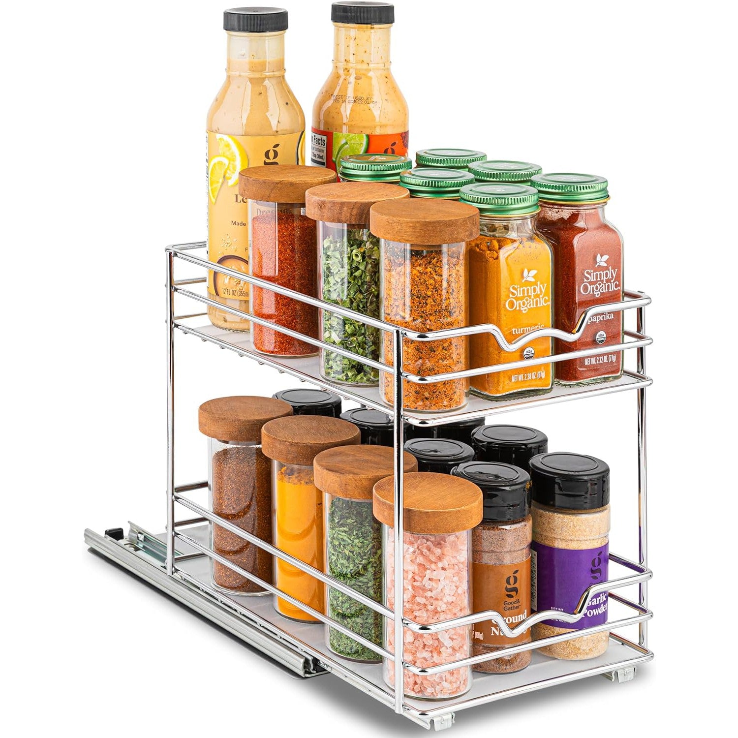 Pull Out Cabinet Organizer for Spices, Cans 2 Tier - Heavy Duty with Lifetime Limited Warranty