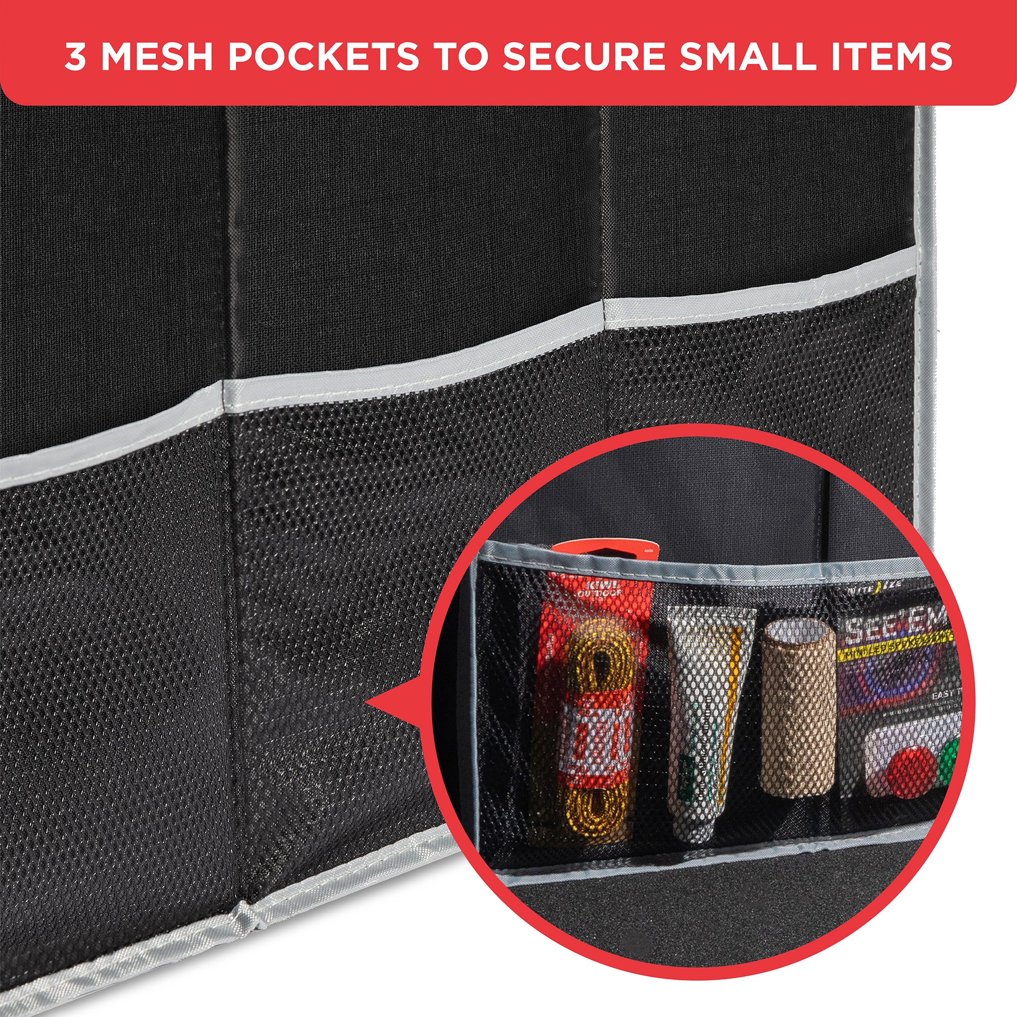 Auto Trunk organizer with 2 Large compartments, Handles, and Side Pockets – 25.5” L x 13” W x 13.25” H - Black