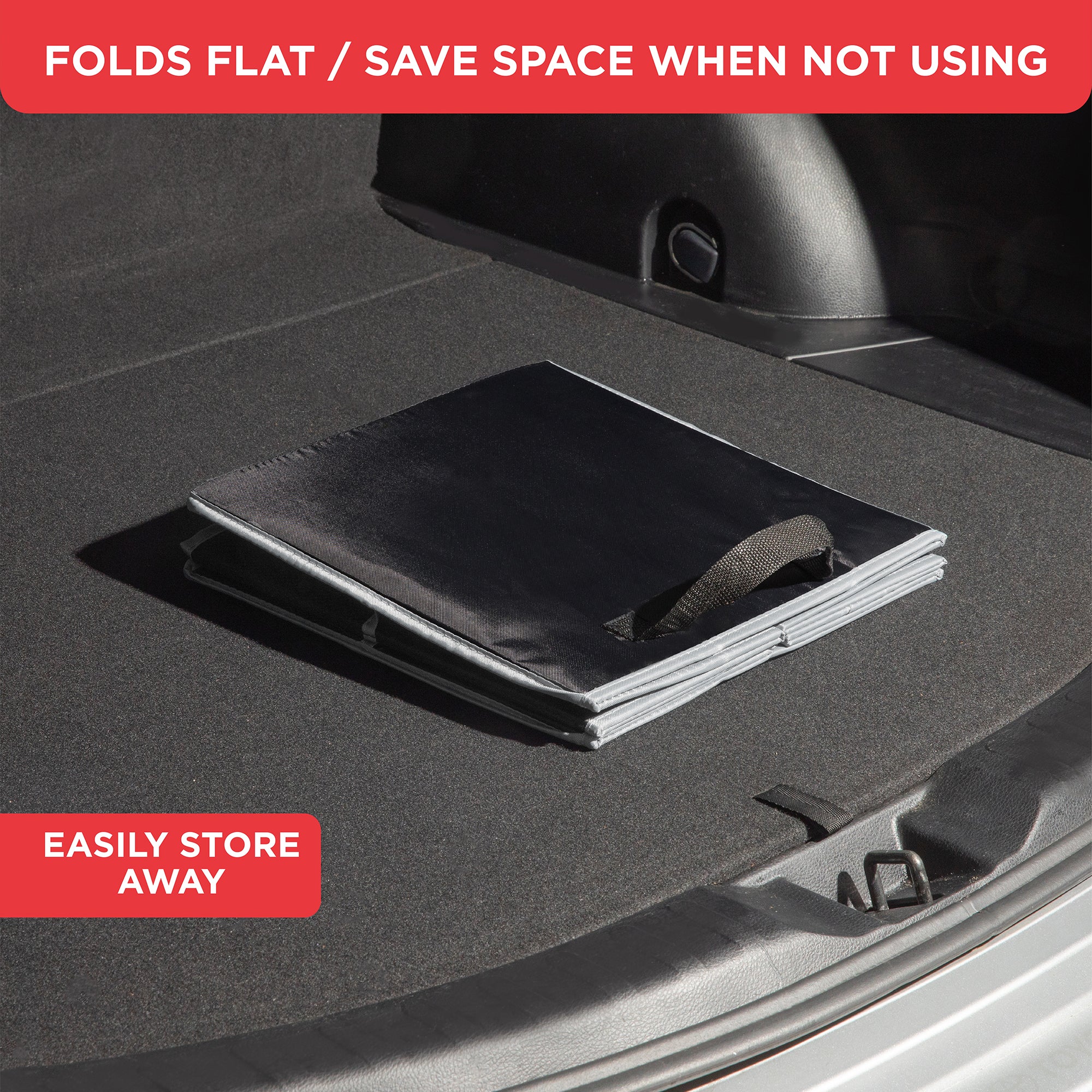 Auto Trunk organizer with 2 Large compartments, Handles, and Side Pockets – 25.5” L x 13” W x 13.25” H - Black