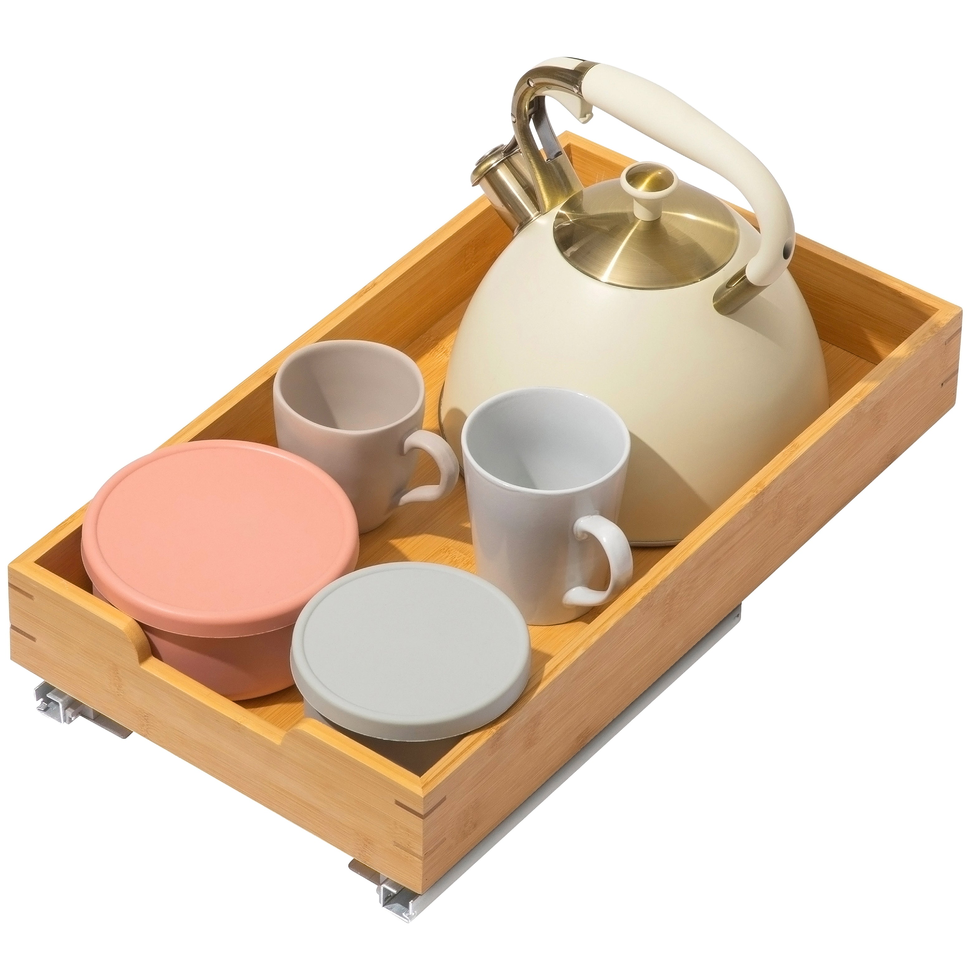 Bamboo Wooden Pull out Cabinet Organizer with Heavy Gauge Metal Rails
