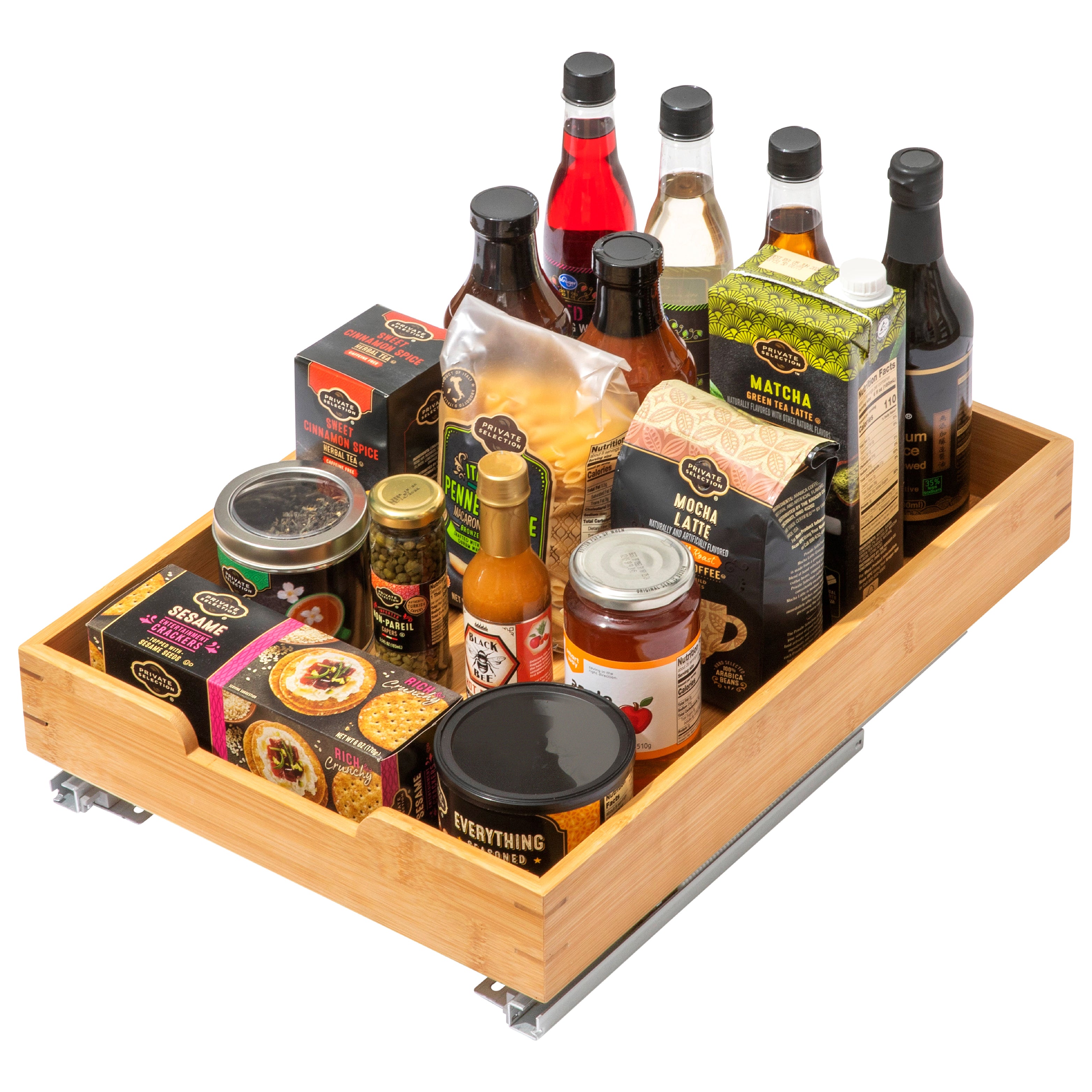 Bamboo Wooden Pull out Cabinet Organizer with Heavy Gauge Metal Rails