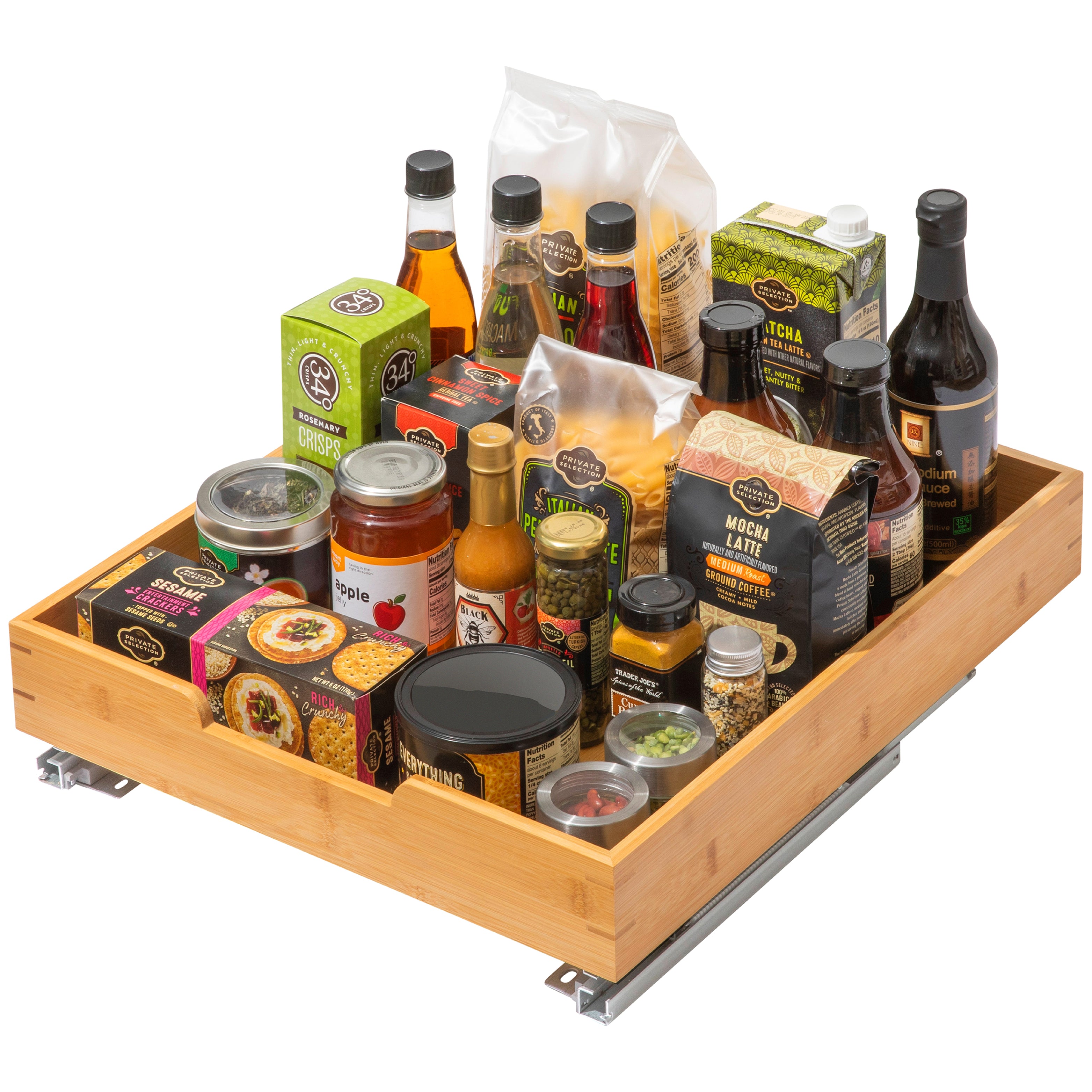 Bamboo Wooden Pull out Cabinet Organizer with Heavy Gauge Metal Rails