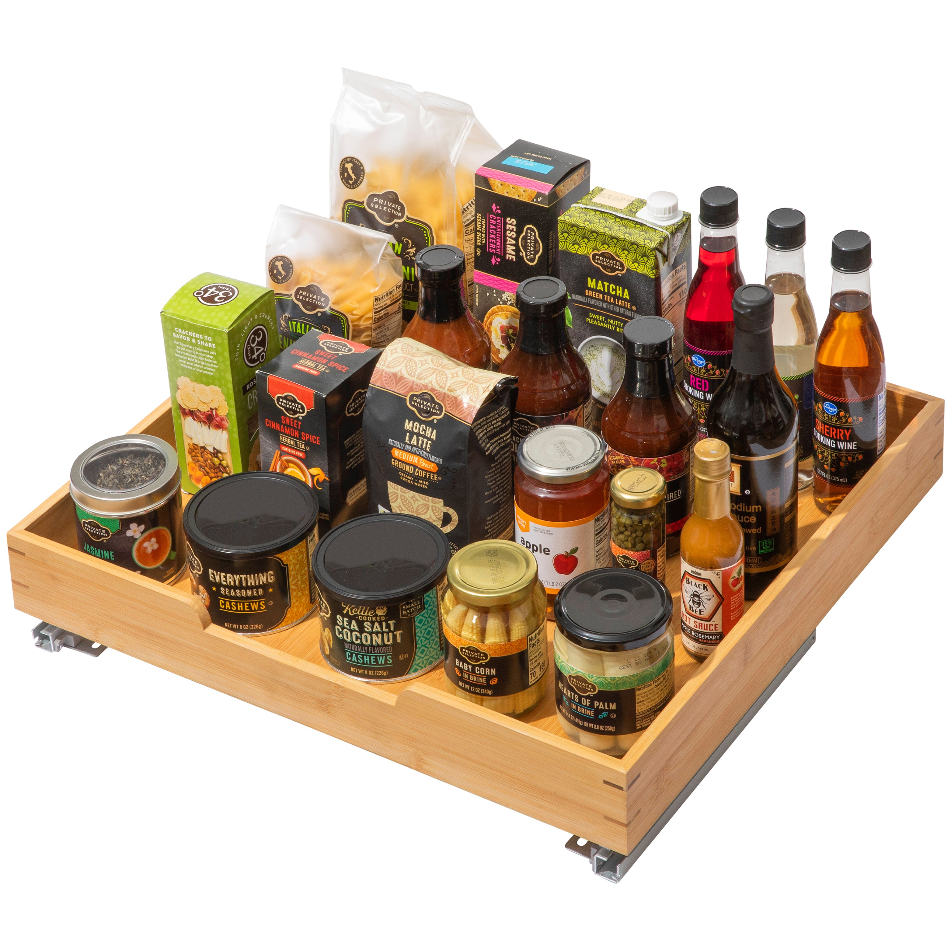 Bamboo Wooden Pull out Cabinet Organizer with Heavy Gauge Metal Rails