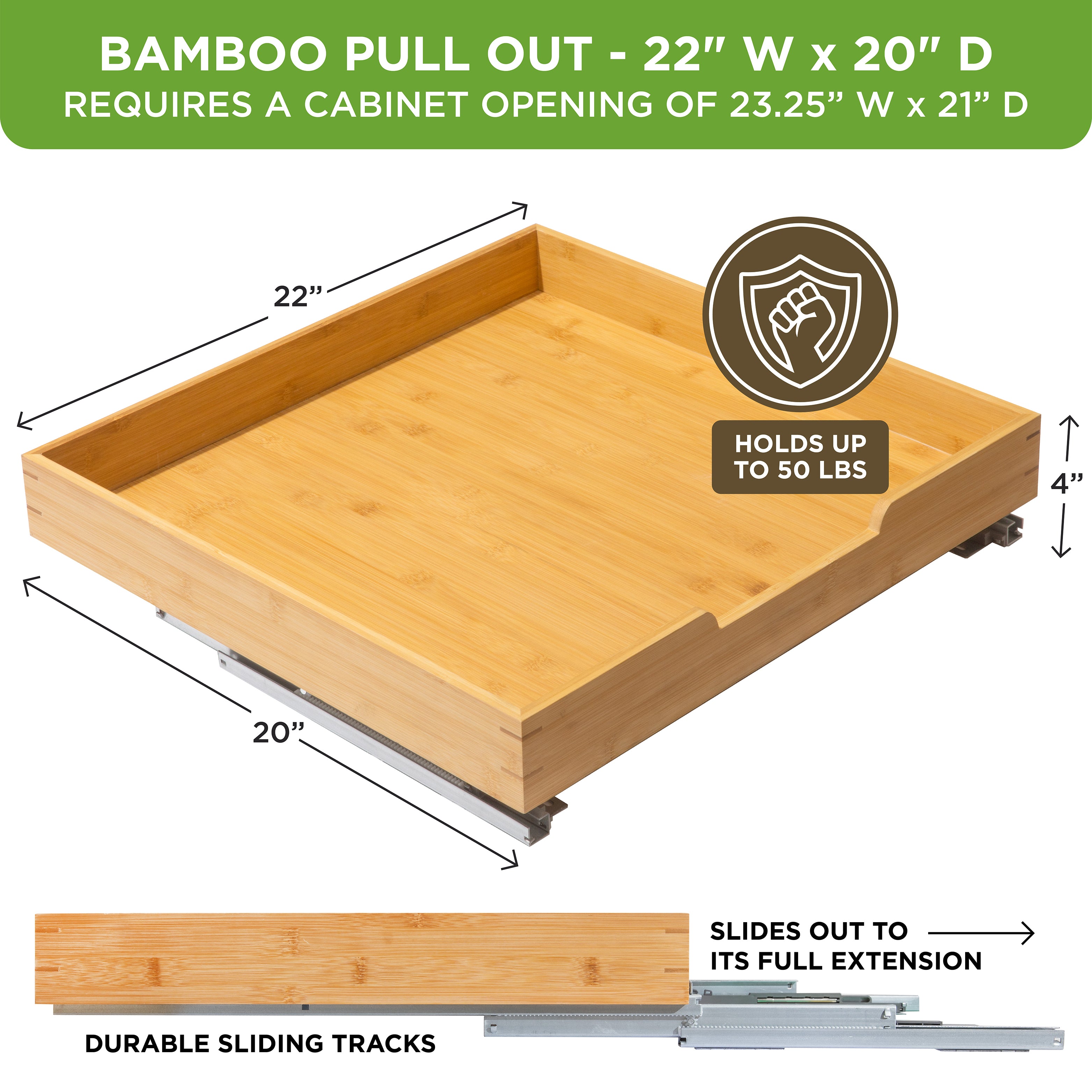 Bamboo Wooden Pull out Cabinet Organizer with Heavy Gauge Metal Rails