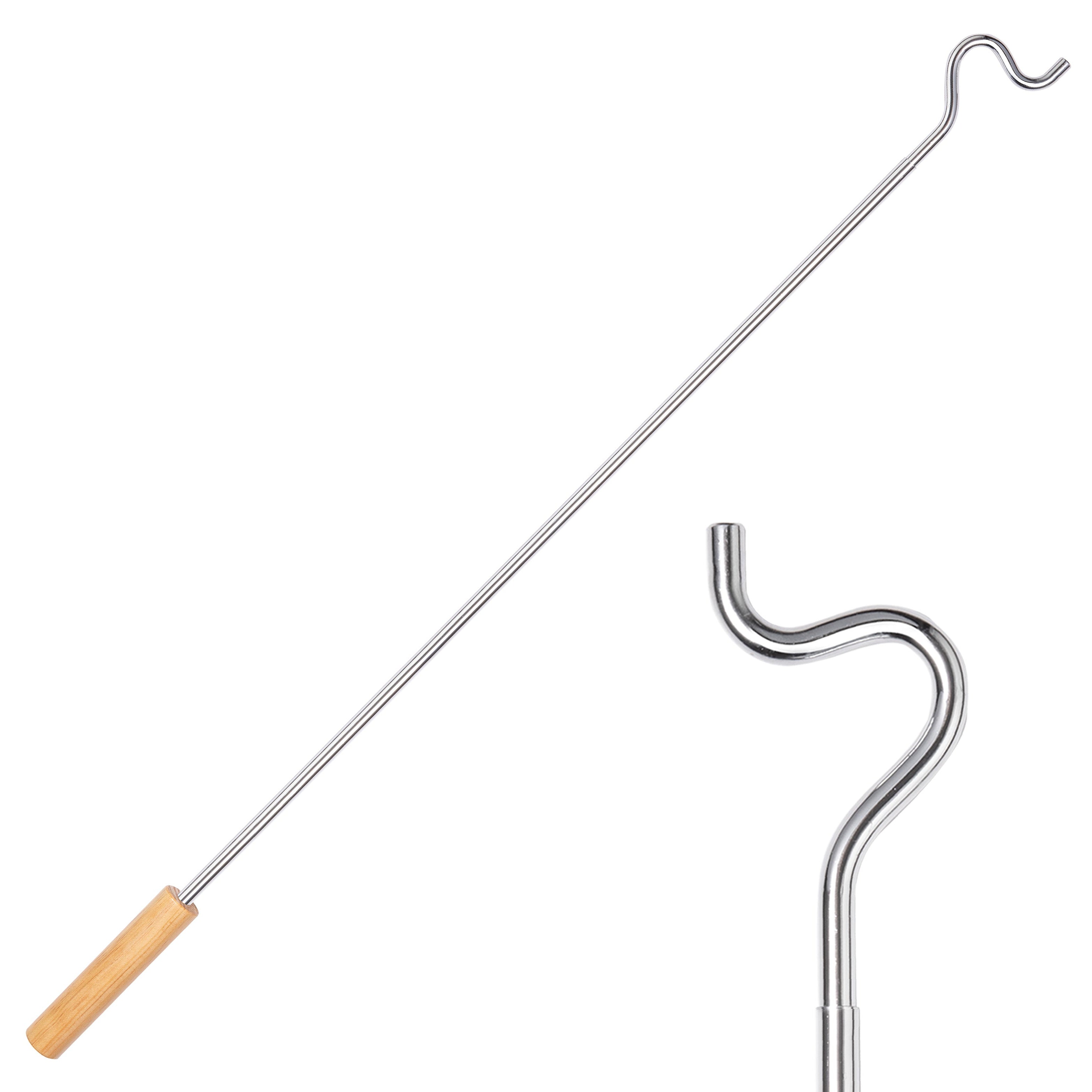 Closet Reacher Pole with Hook and Wooden Handle, Heavy Duty