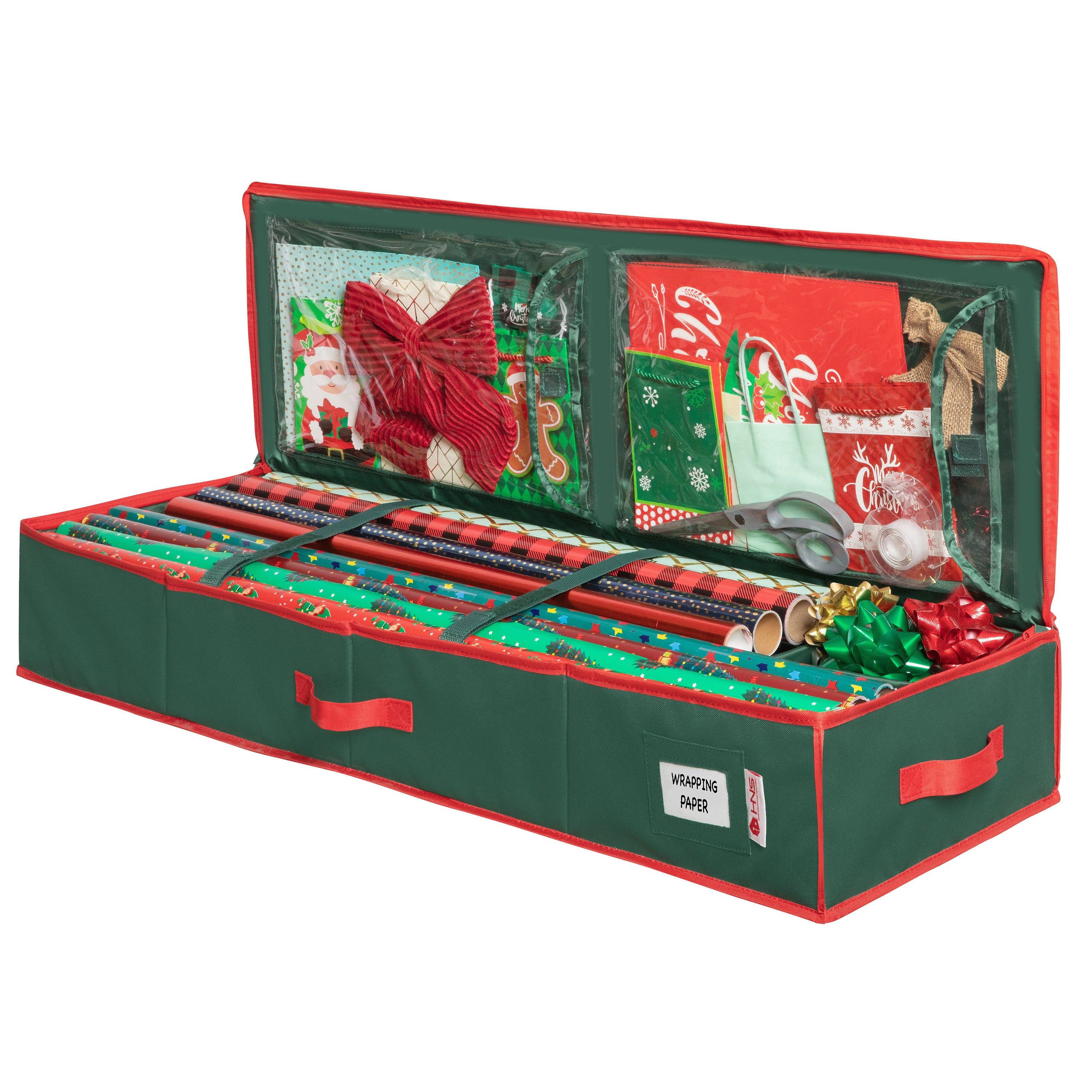 Premium Wrapping Paper Storage Container -Durable Material 600D tear-proof - Fits up to 27 Paper Rolls -Extra Pockets for Ribbons & Bows. Underbed Gift Wrap Organizer, Ideal for Holiday Christmas, etc