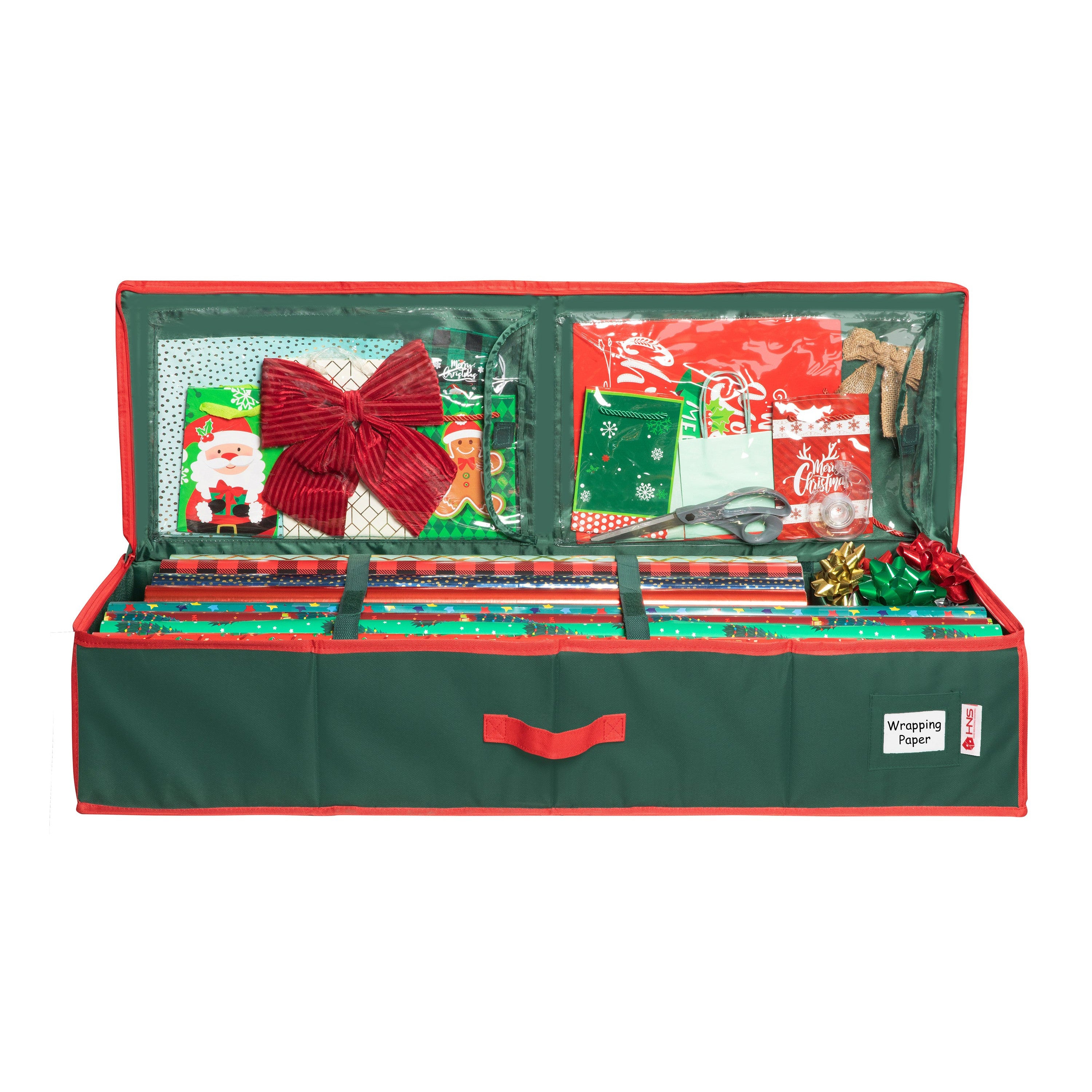 Premium Wrapping Paper Storage Container -Durable Material 600D tear-proof - Fits up to 27 Paper Rolls -Extra Pockets for Ribbons & Bows. Underbed Gift Wrap Organizer, Ideal for Holiday Christmas, etc